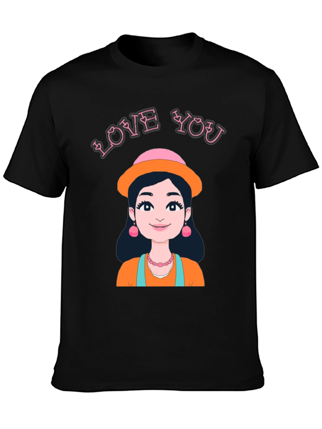 Love You T-Shirt with Cartoon Girl Illustration