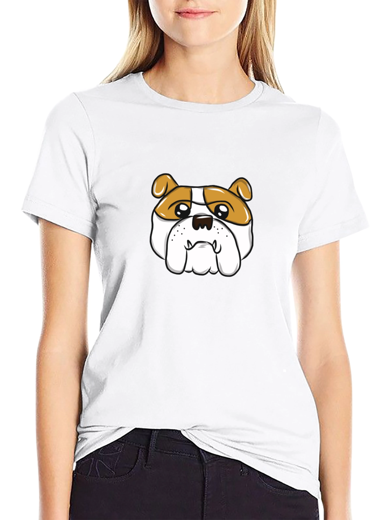 Bulldog Cartoon Graphic Tee - Black Cotton T-Shirt