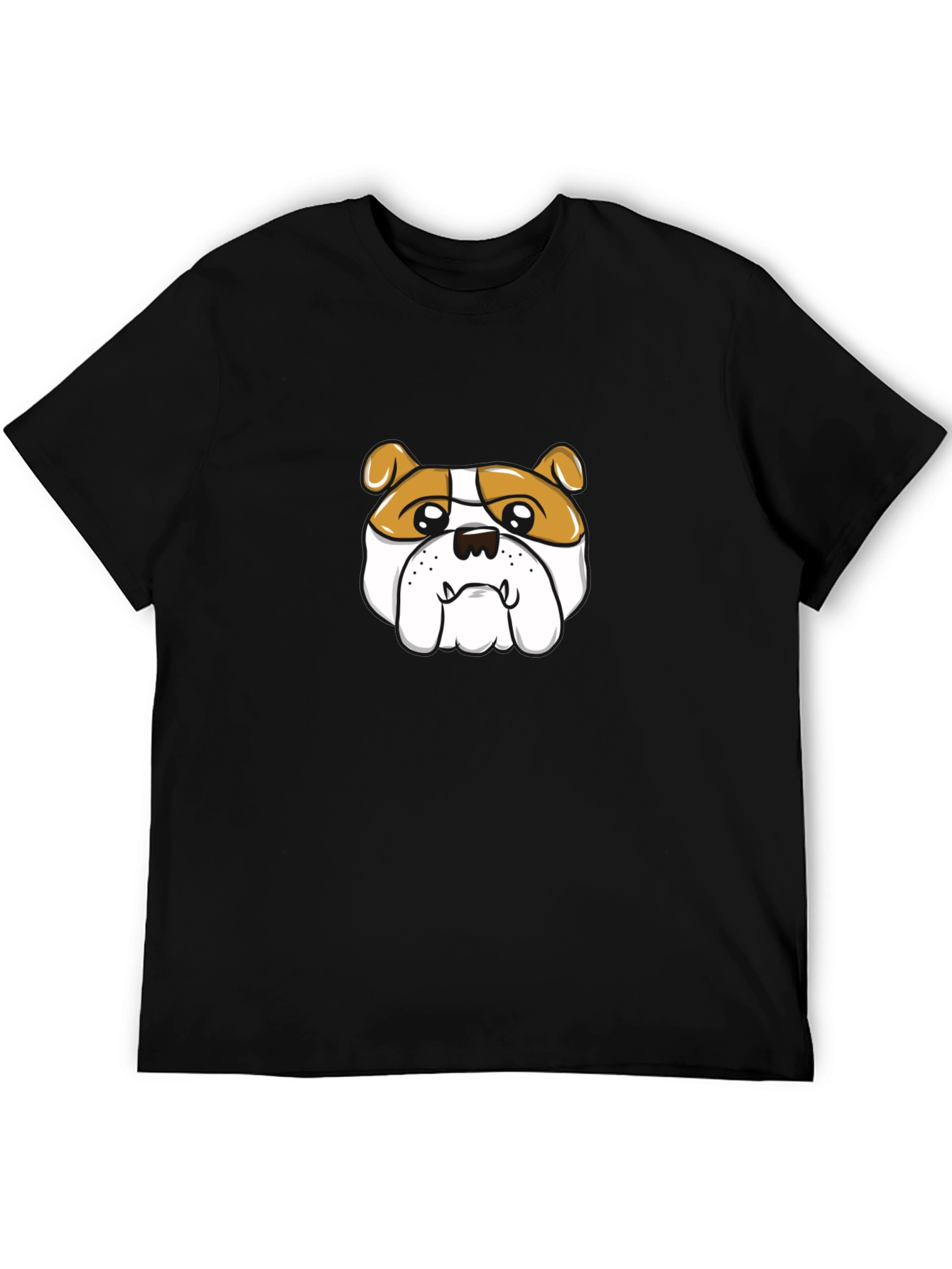 Bulldog Cartoon Graphic Tee - Black Cotton T-Shirt