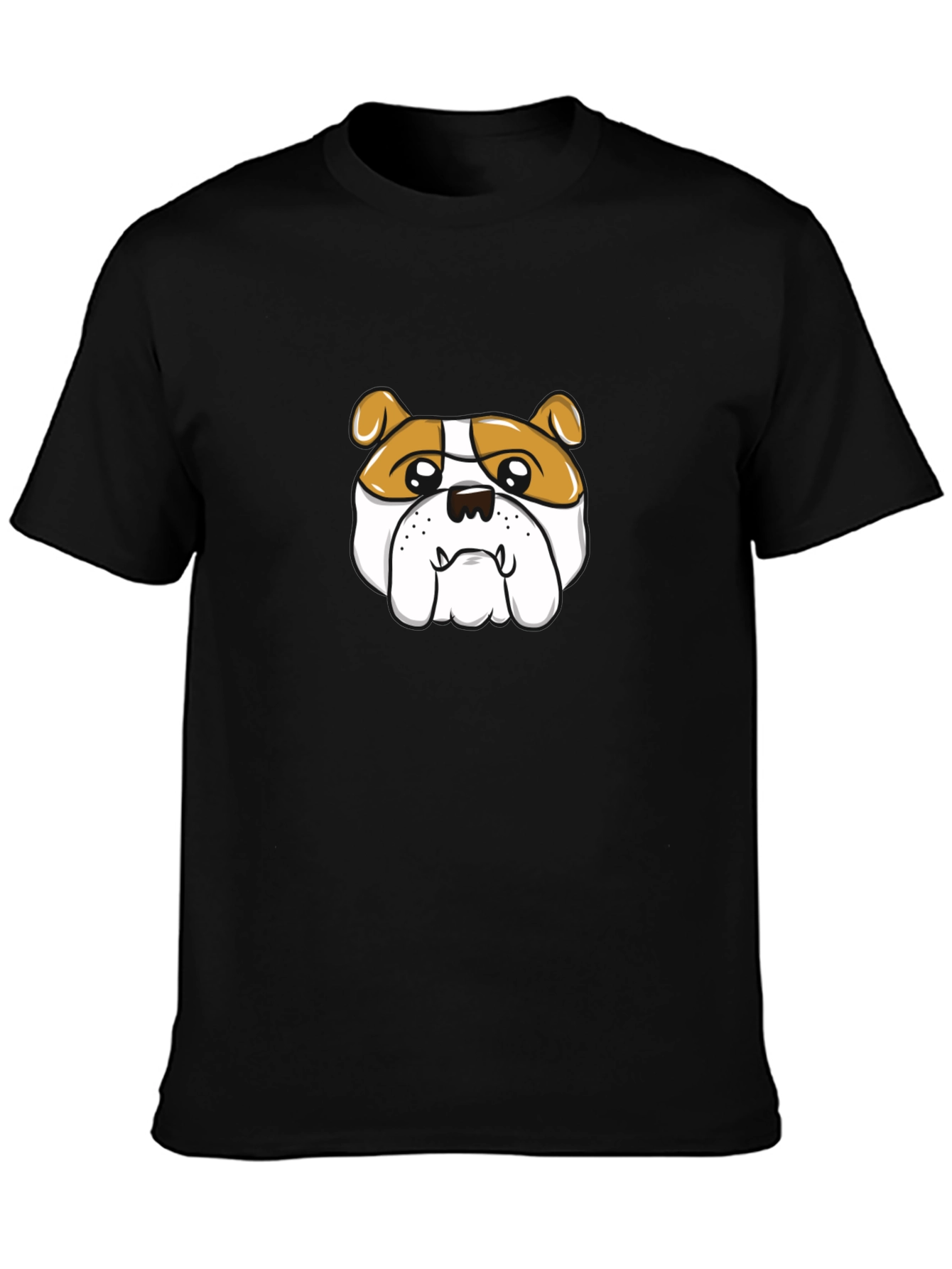 Bulldog Cartoon Graphic Tee - Black Cotton T-Shirt