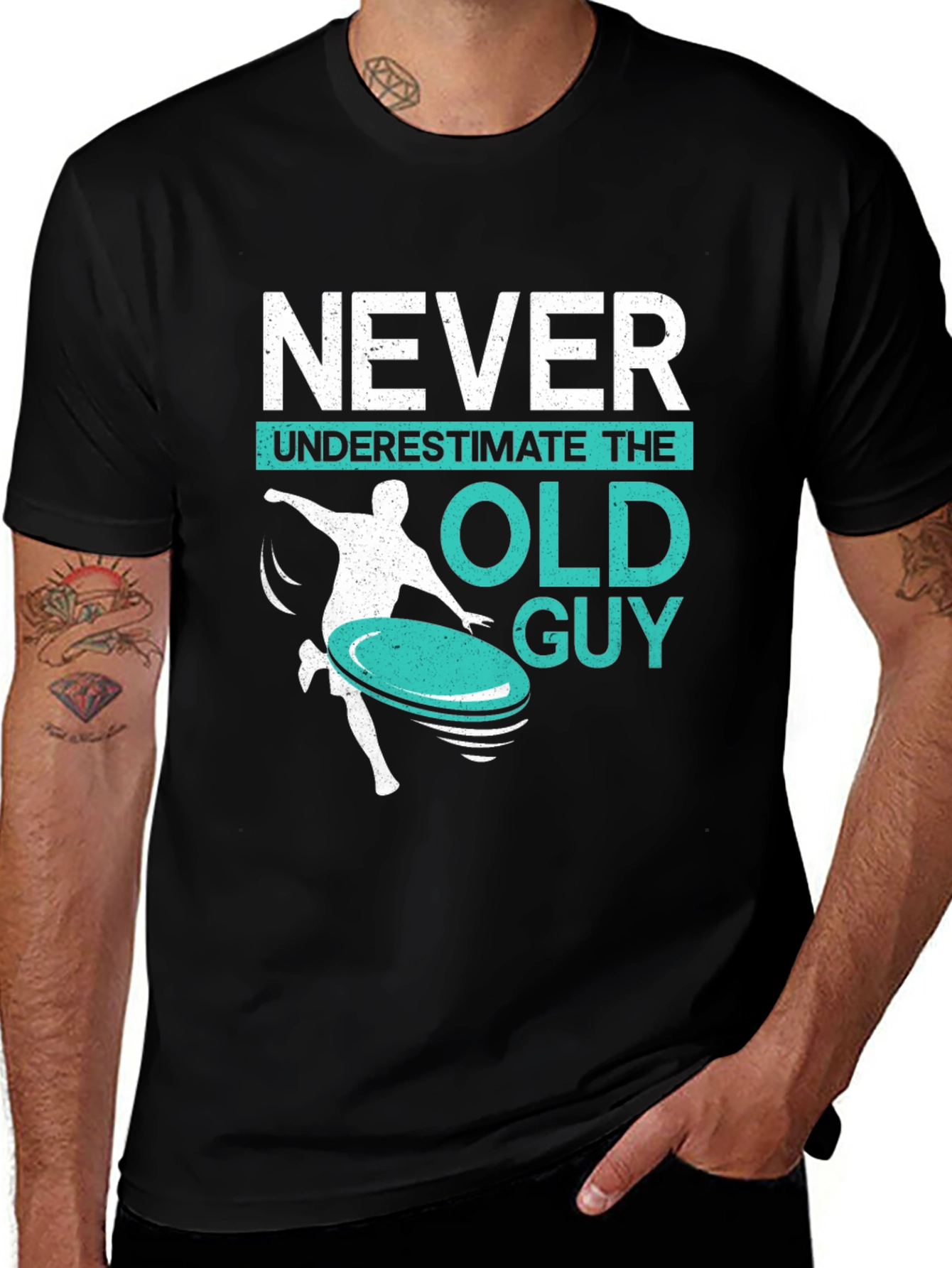 Never Underestimate The Old Guy Black Graphic Tee
