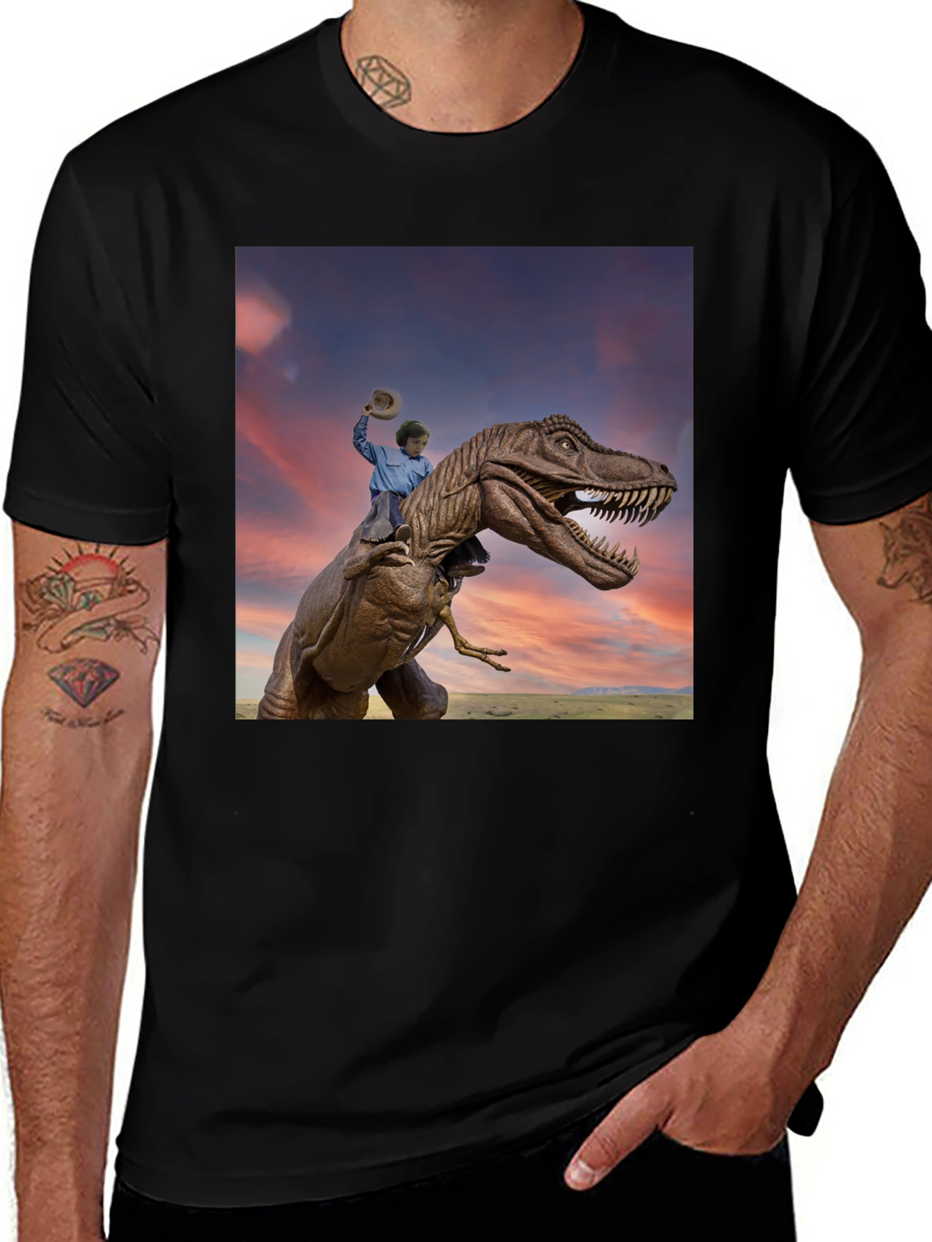 Dino Rider Graphic Tee - Black Cotton T-Shirt