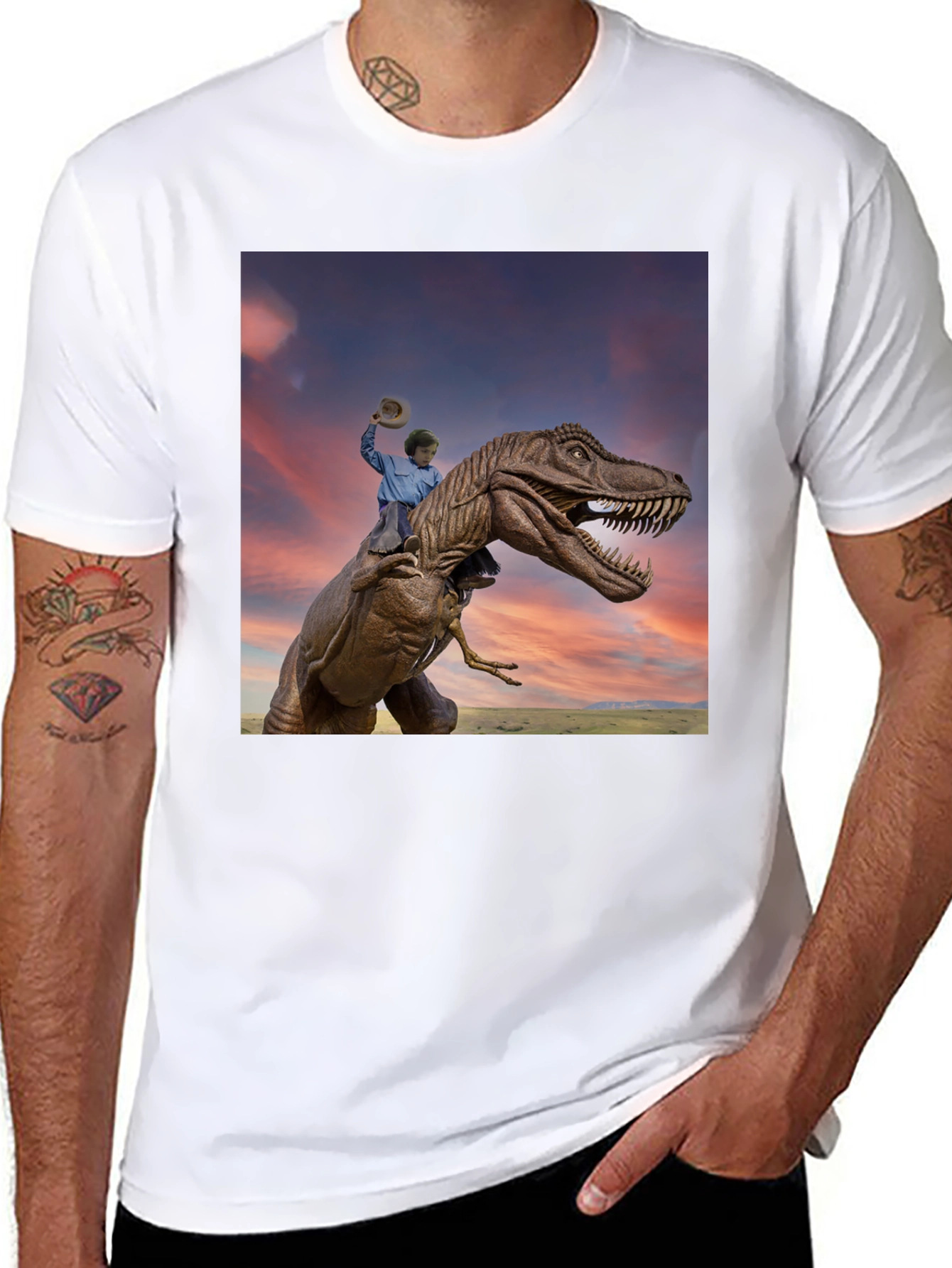 Dino Rider Graphic Tee - Black Cotton T-Shirt