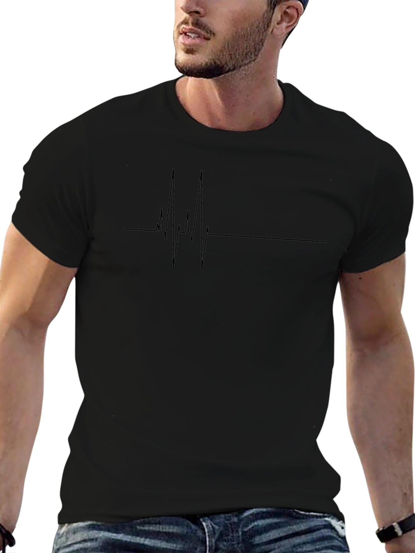 Heartbeat Line Graphic T-Shirt - Black