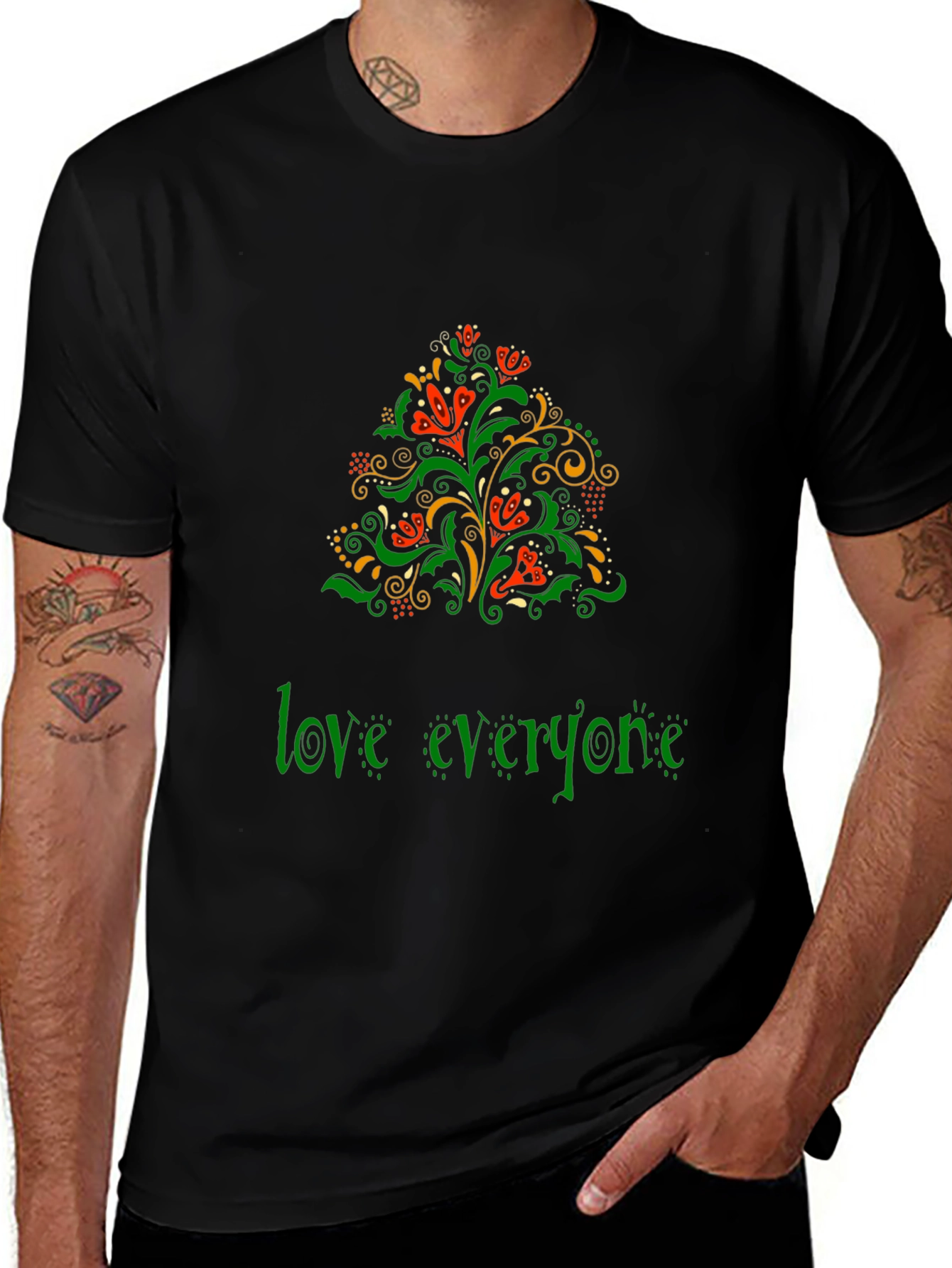 Love Everyone Floral Graphic Tee - Black