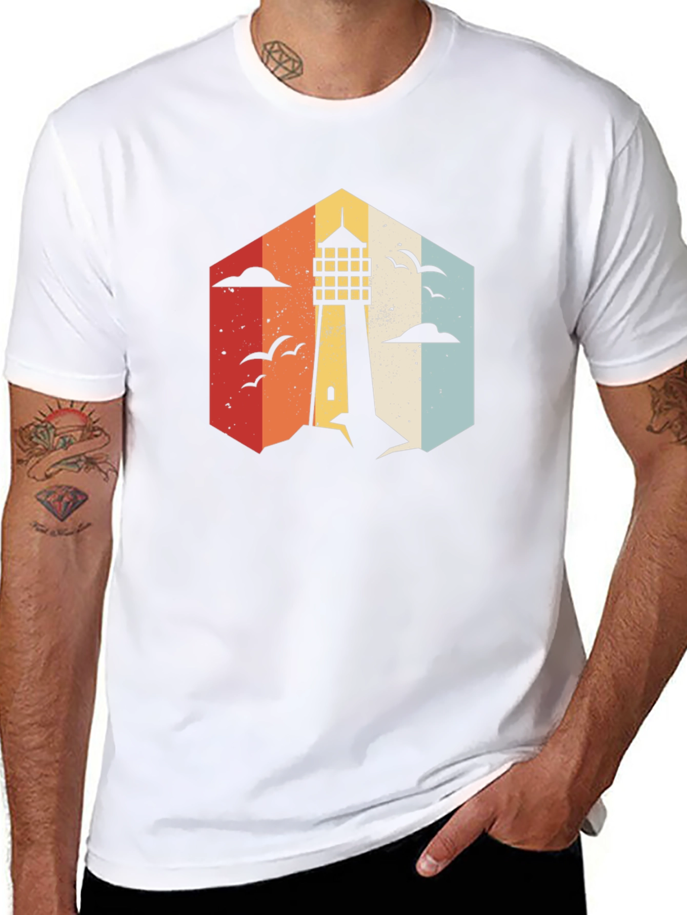 Retro Lighthouse Graphic Tee - Coastal Style T-Shirt