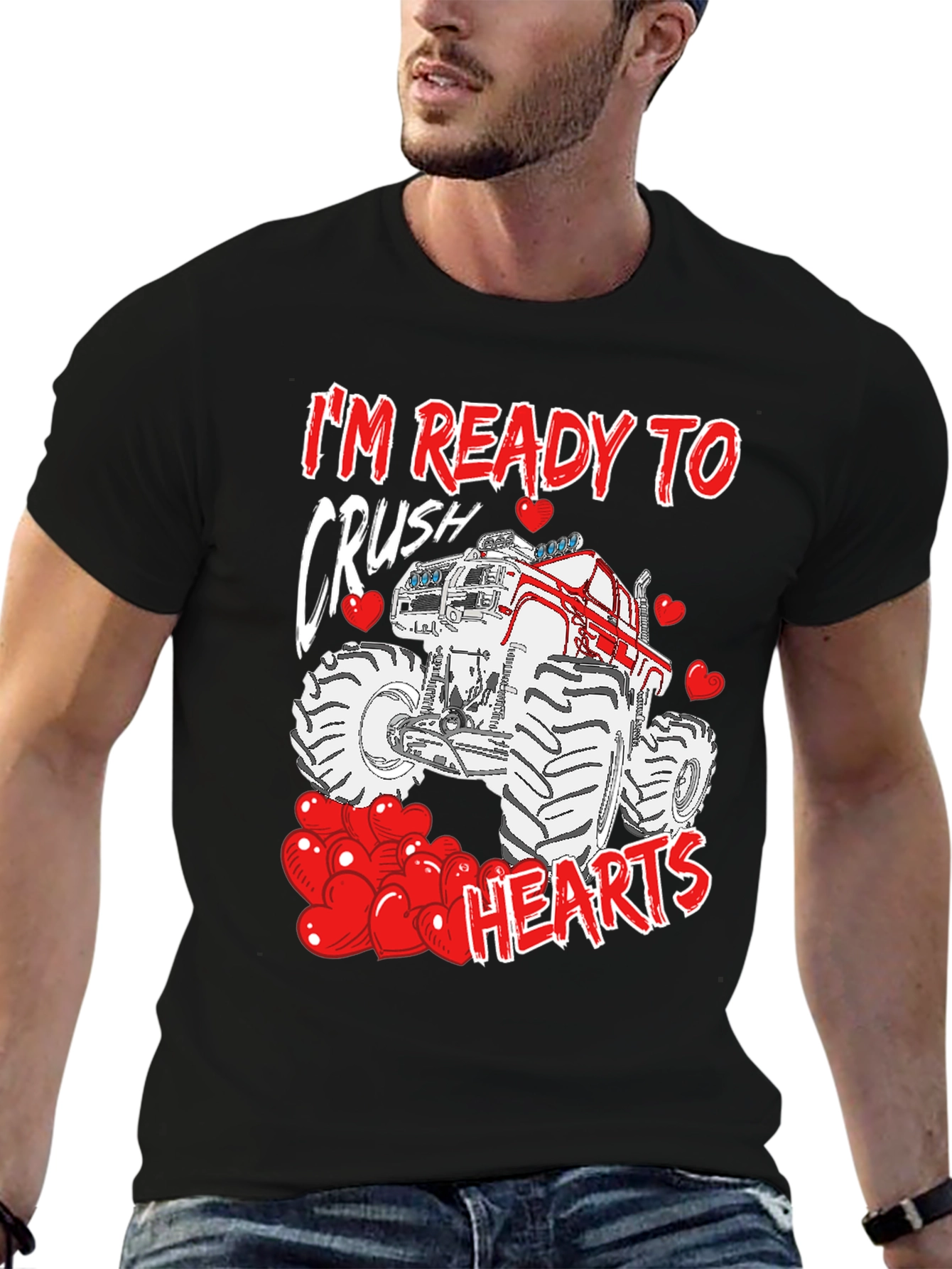 Crush Hearts Monster Truck Valentines Day T-Shirt