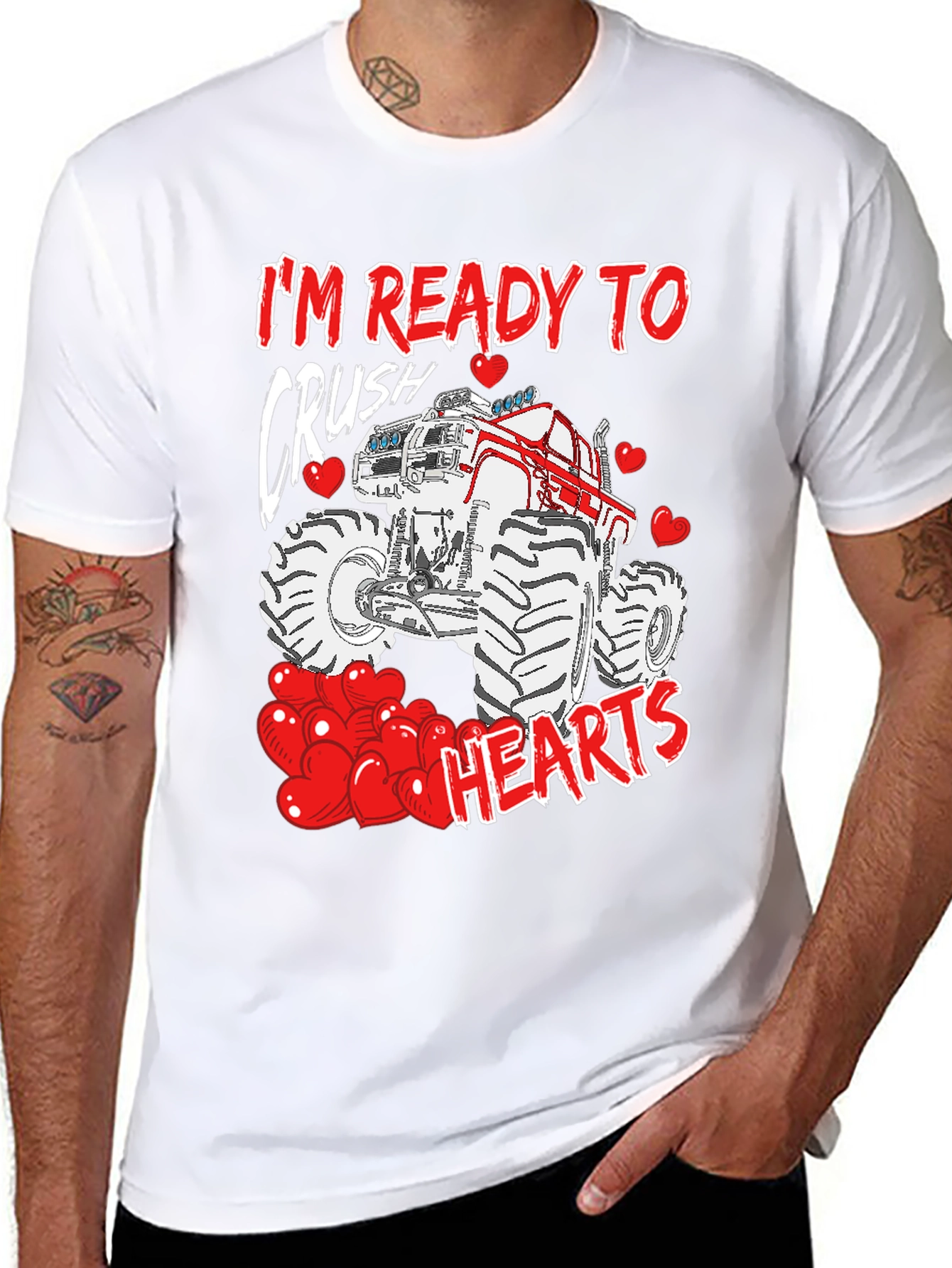 Crush Hearts Monster Truck Valentines Day T-Shirt