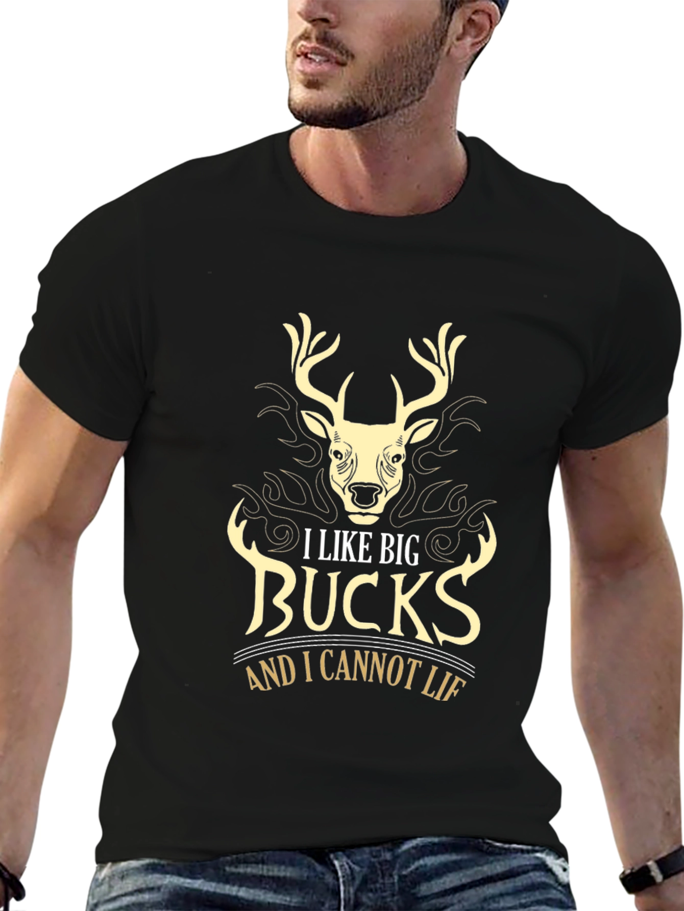 Mens Black I Like Big Bucks Graphic Tee