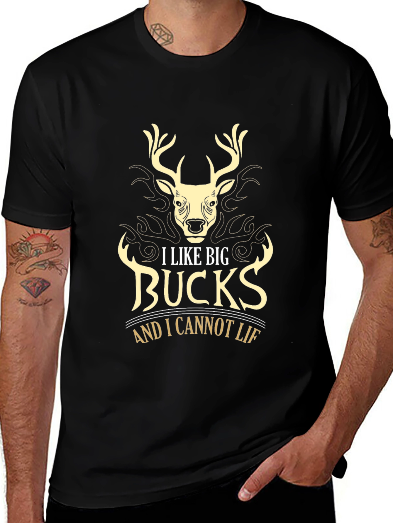 Mens Black I Like Big Bucks Graphic Tee