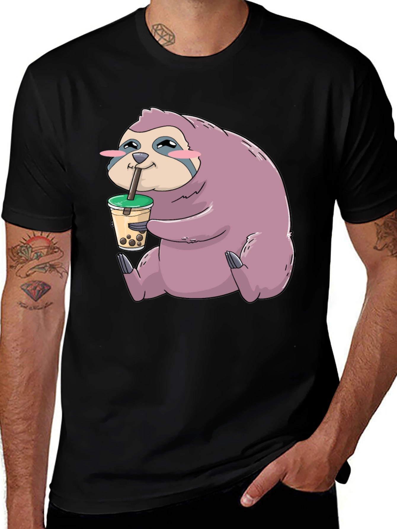 Sloth Boba Tea Graphic T-Shirt - Relaxed Style
