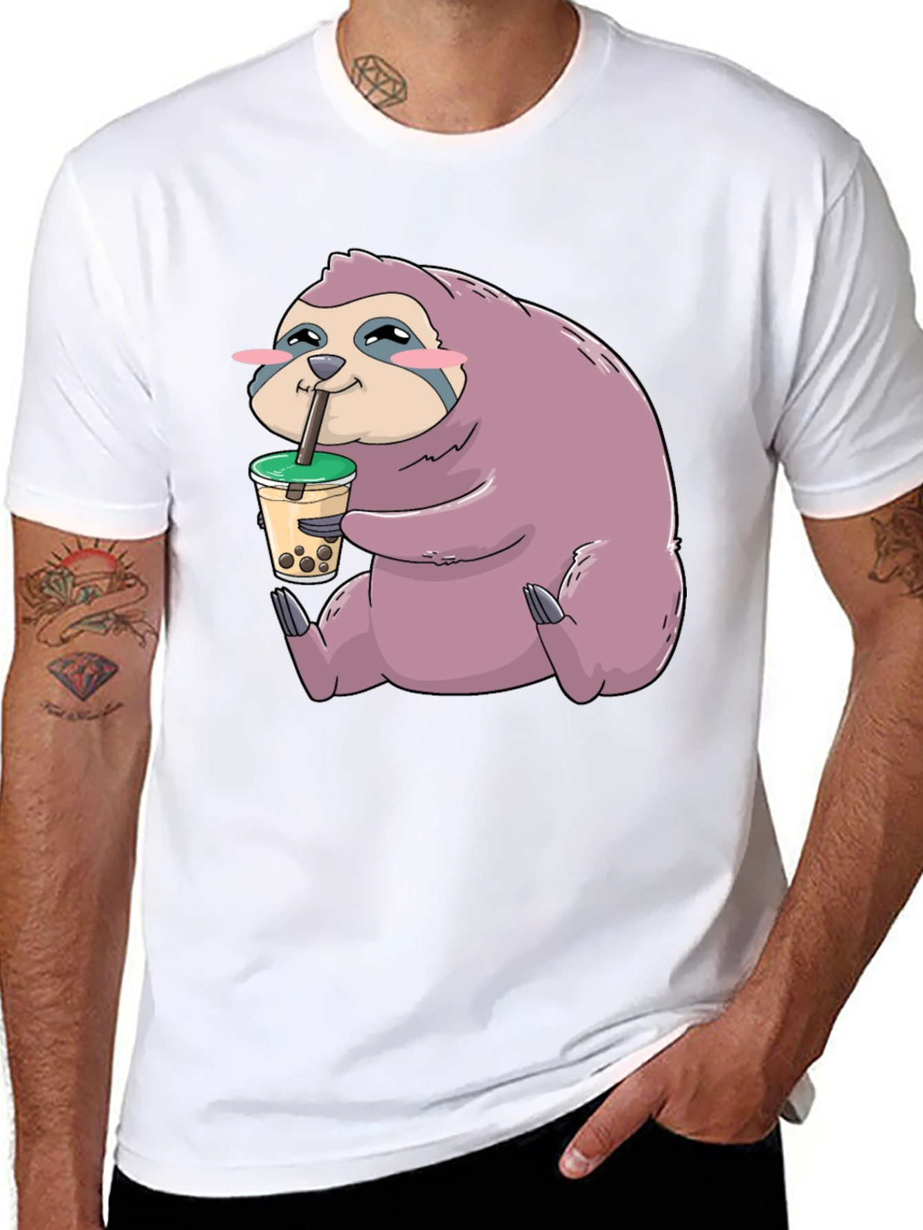 Sloth Boba Tea Graphic T-Shirt - Relaxed Style