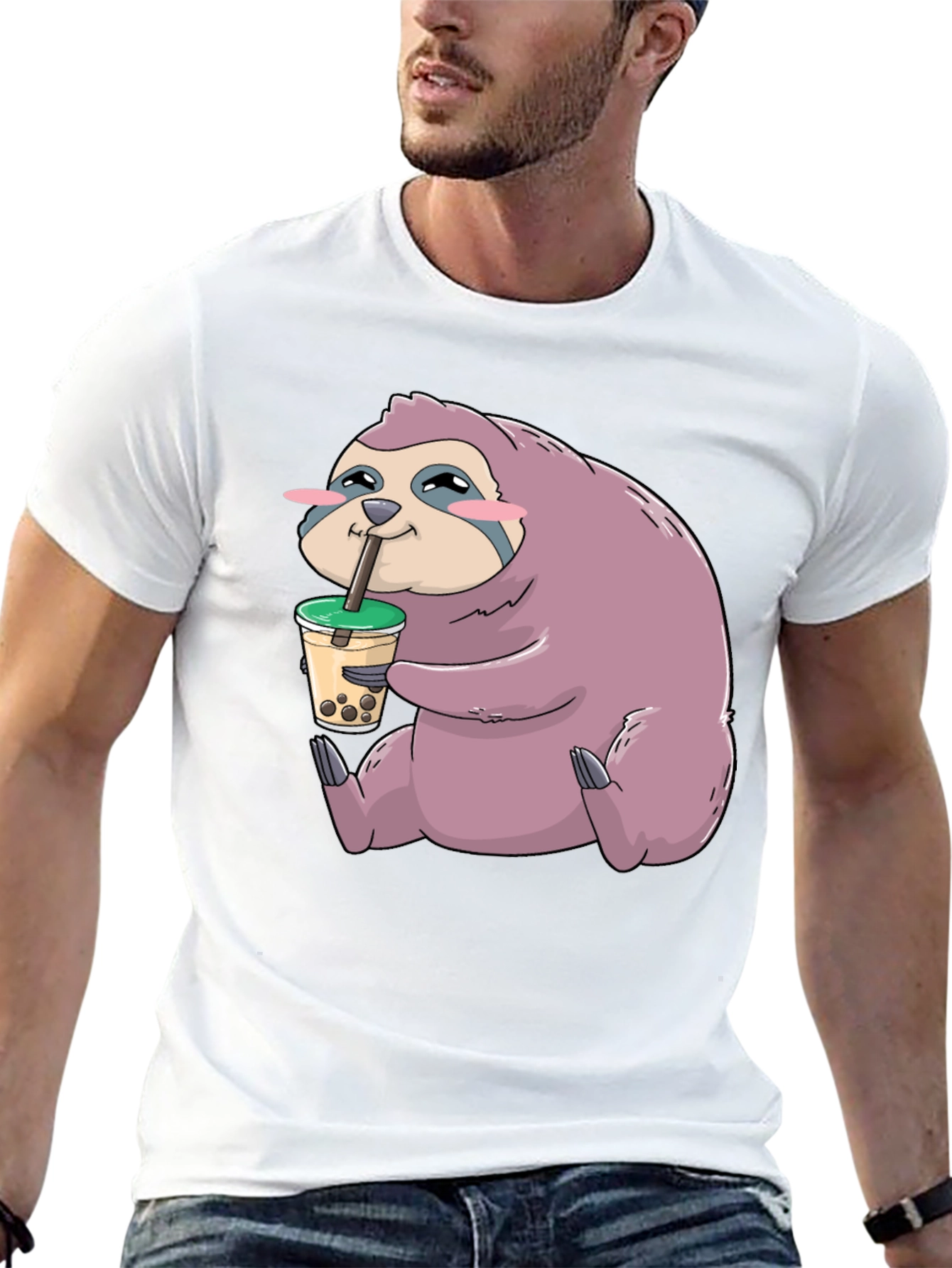 Sloth Boba Tea Graphic T-Shirt - Relaxed Style