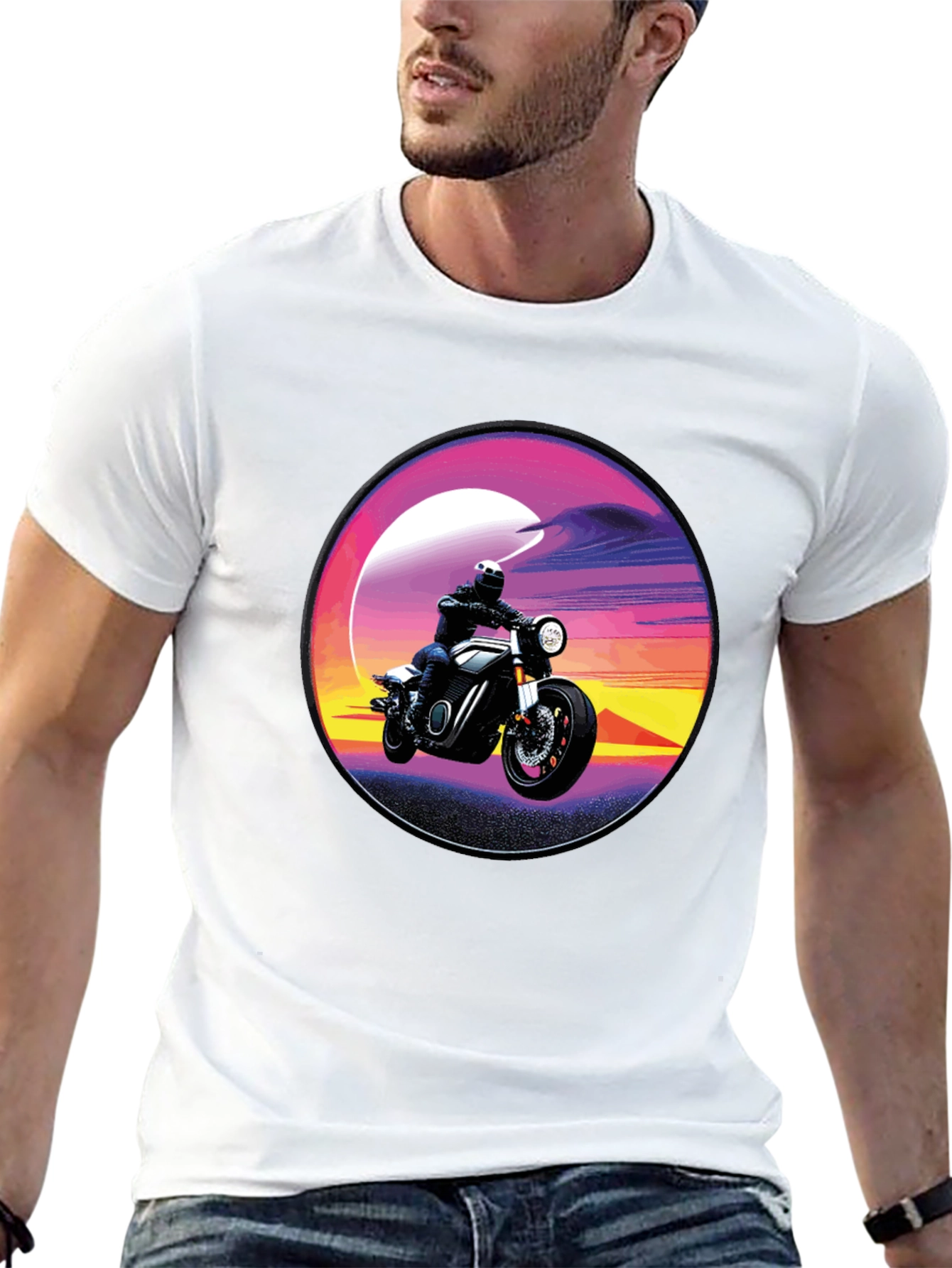 Retro Motorcycle Sunset Graphic T-Shirt