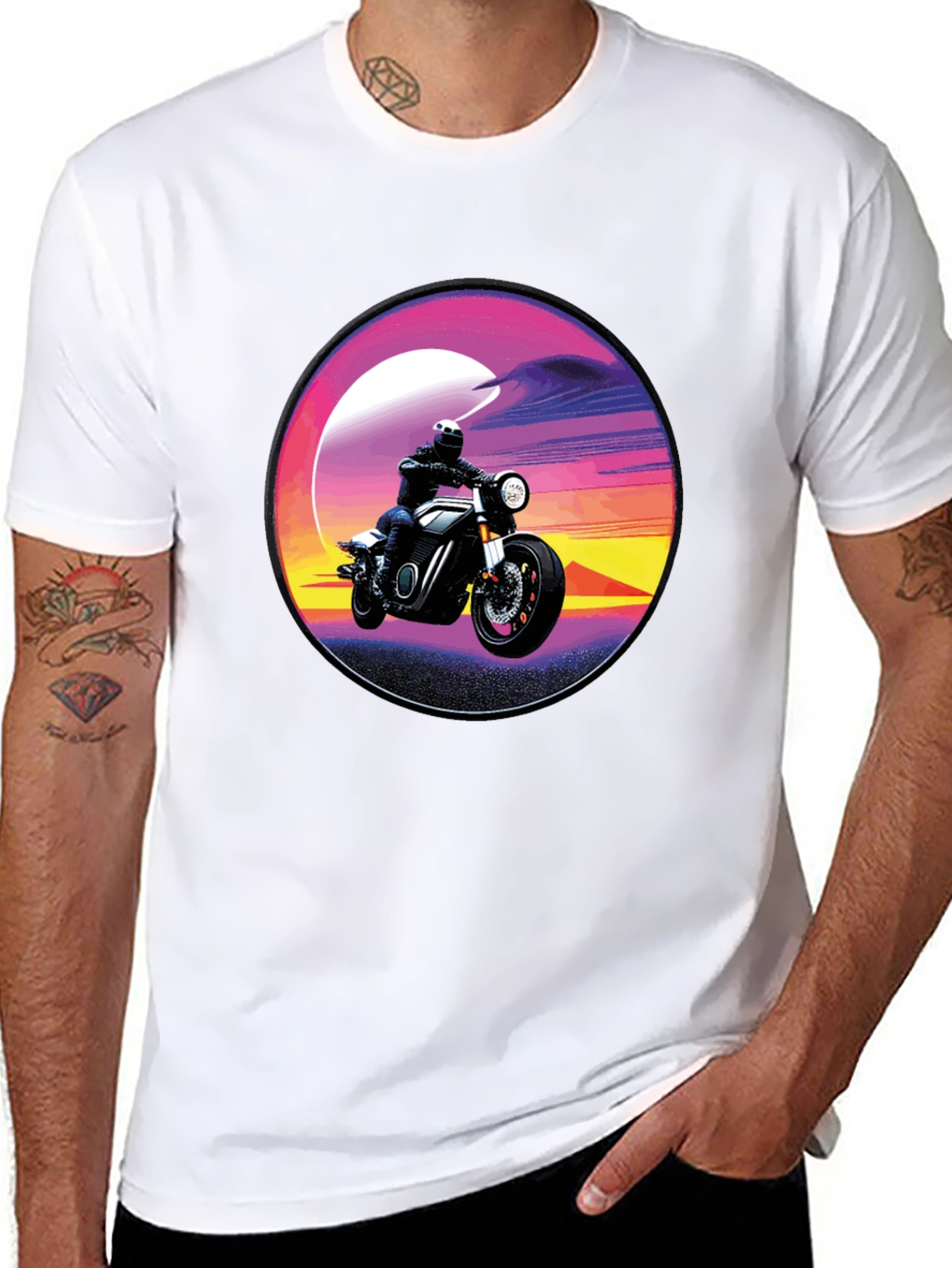 Retro Motorcycle Sunset Graphic T-Shirt