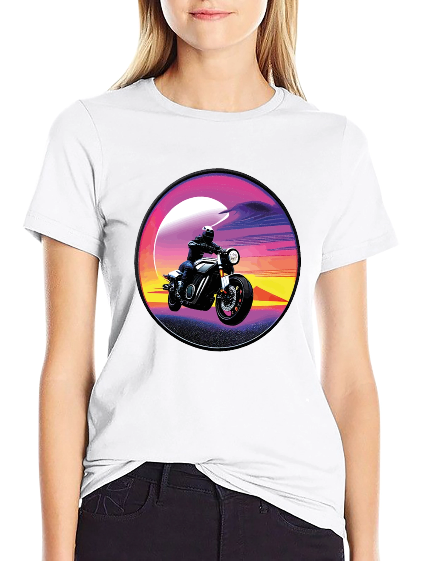 Retro Motorcycle Sunset Graphic T-Shirt
