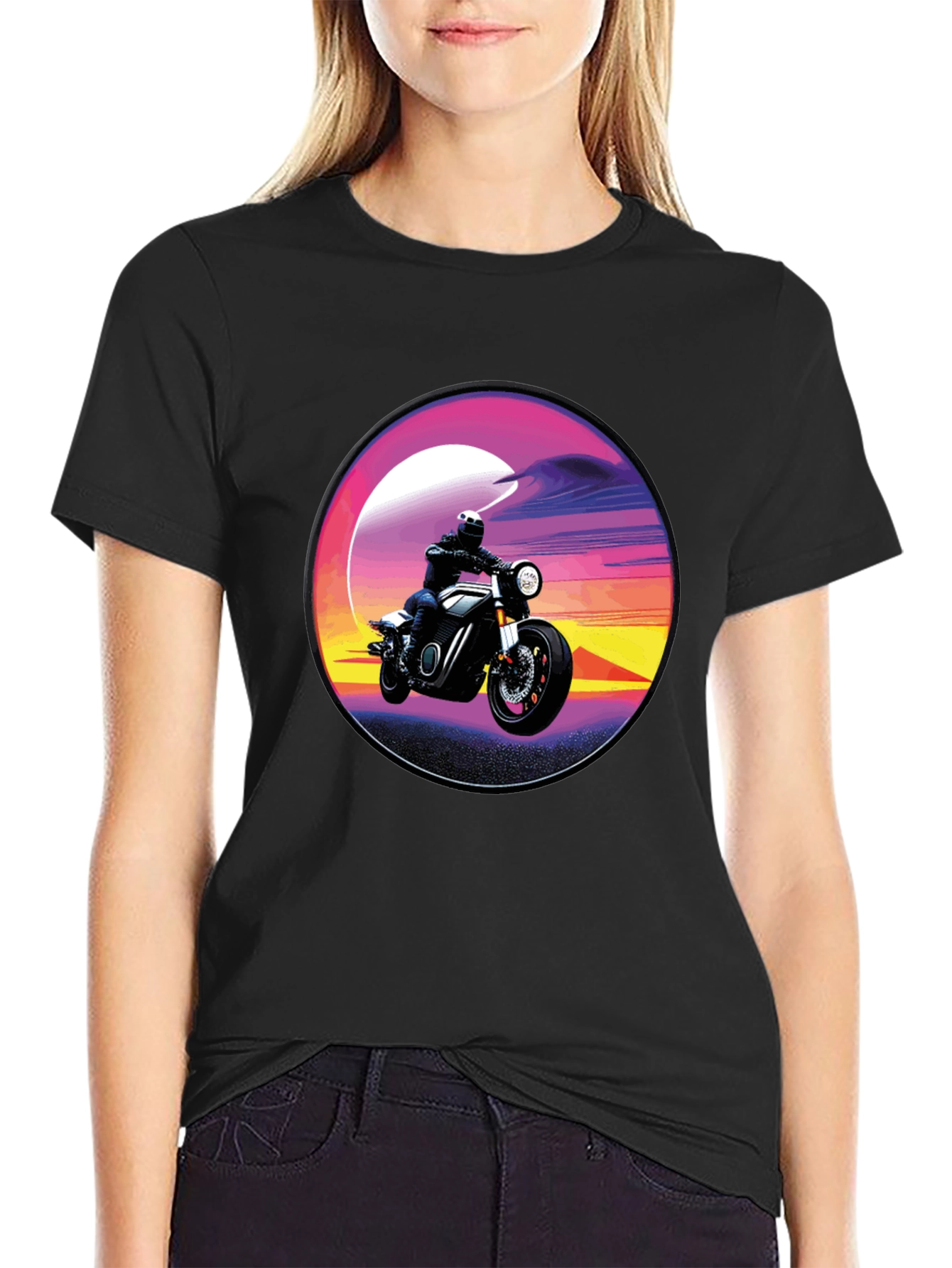 Retro Motorcycle Sunset Graphic T-Shirt