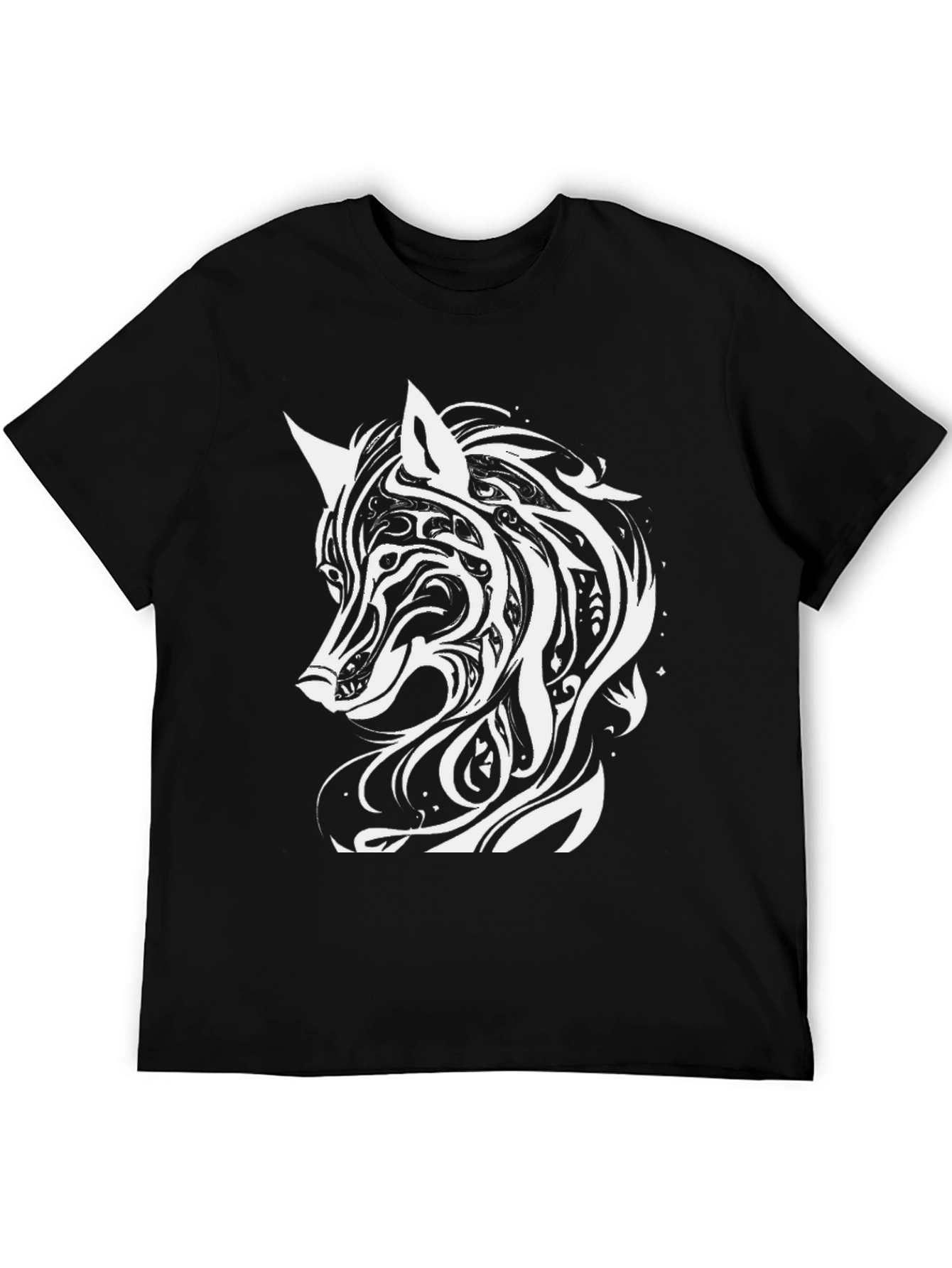 Tribal Wolf Graphic Tee - Black