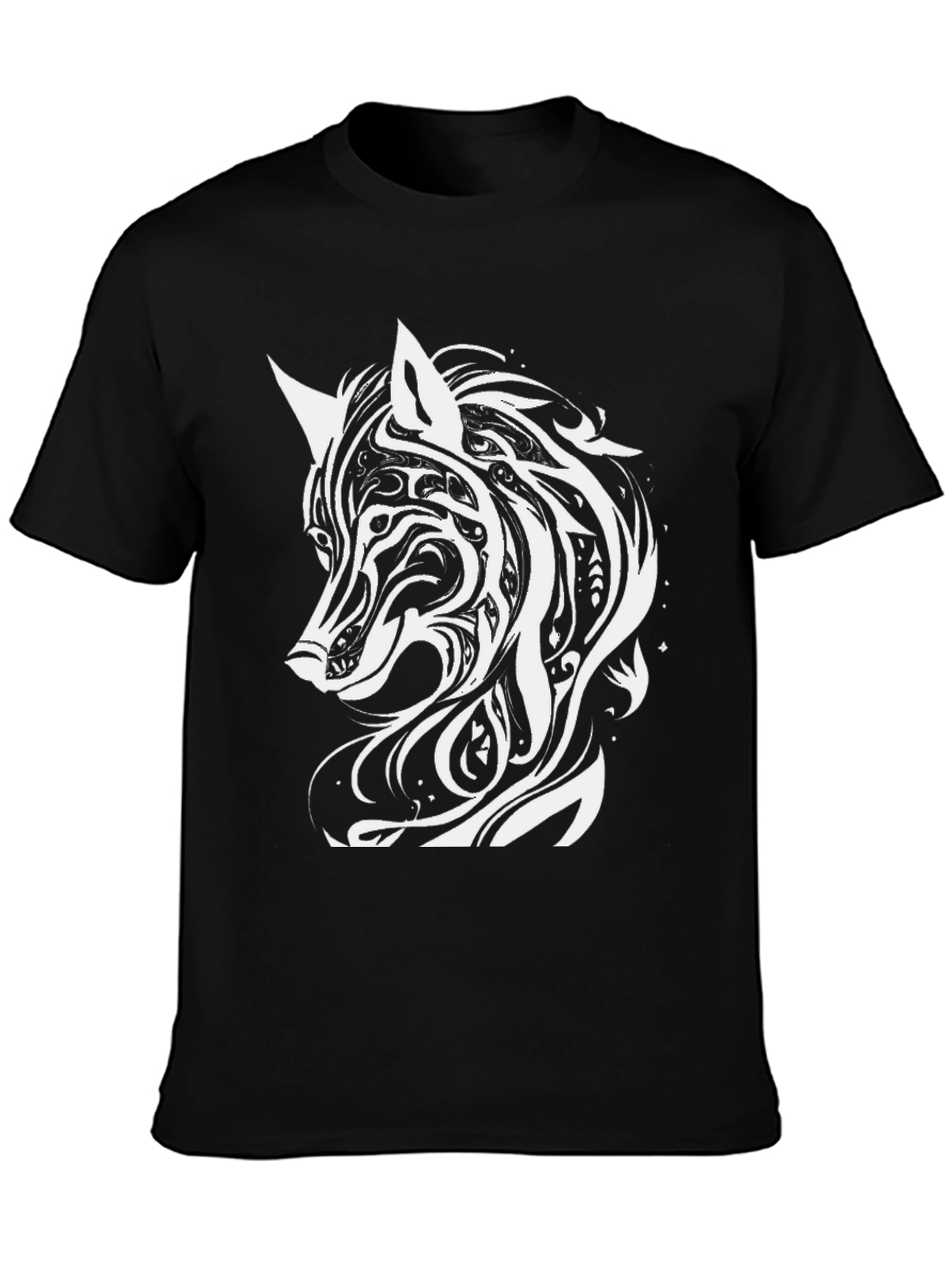 Tribal Wolf Graphic Tee - Black