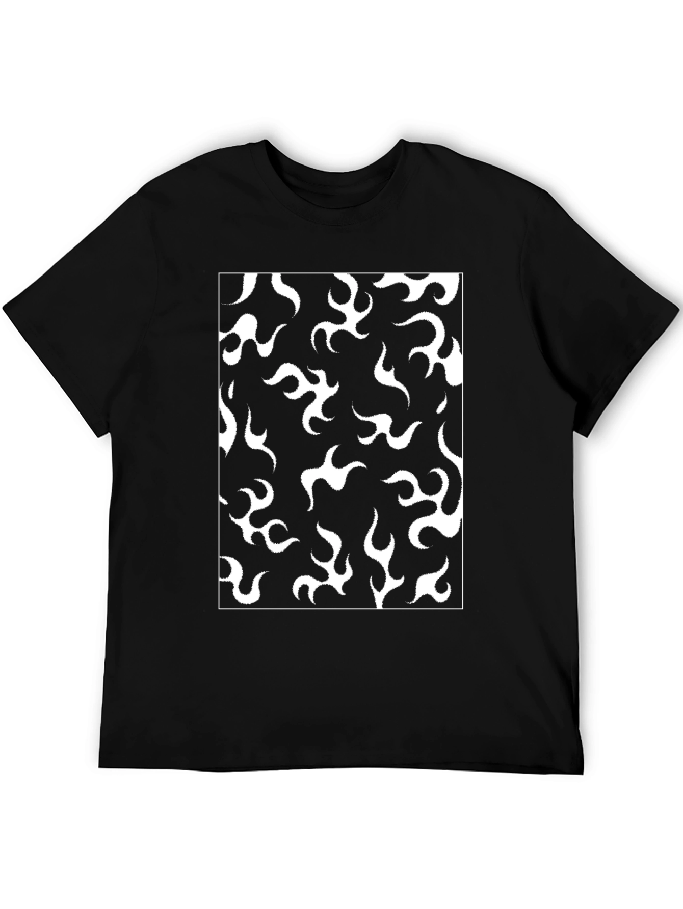 Black T-Shirt with White Flame Pattern