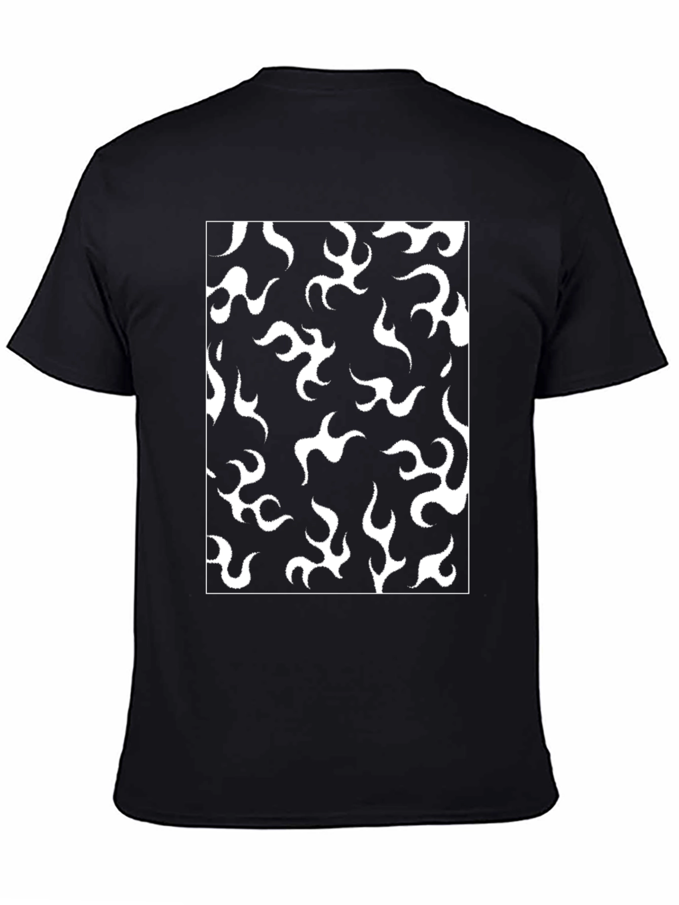 Black T-Shirt with White Flame Pattern