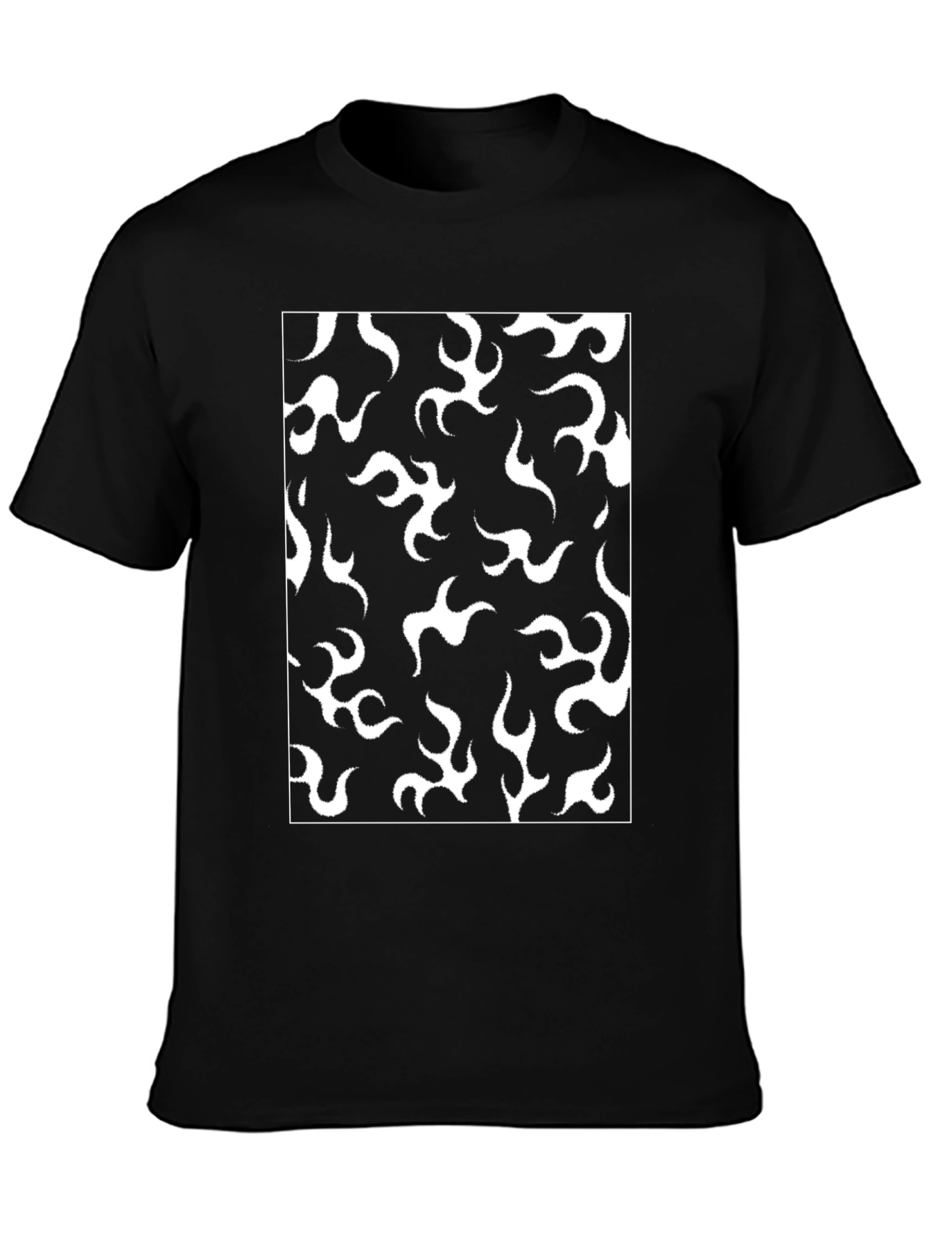 Black T-Shirt with White Flame Pattern