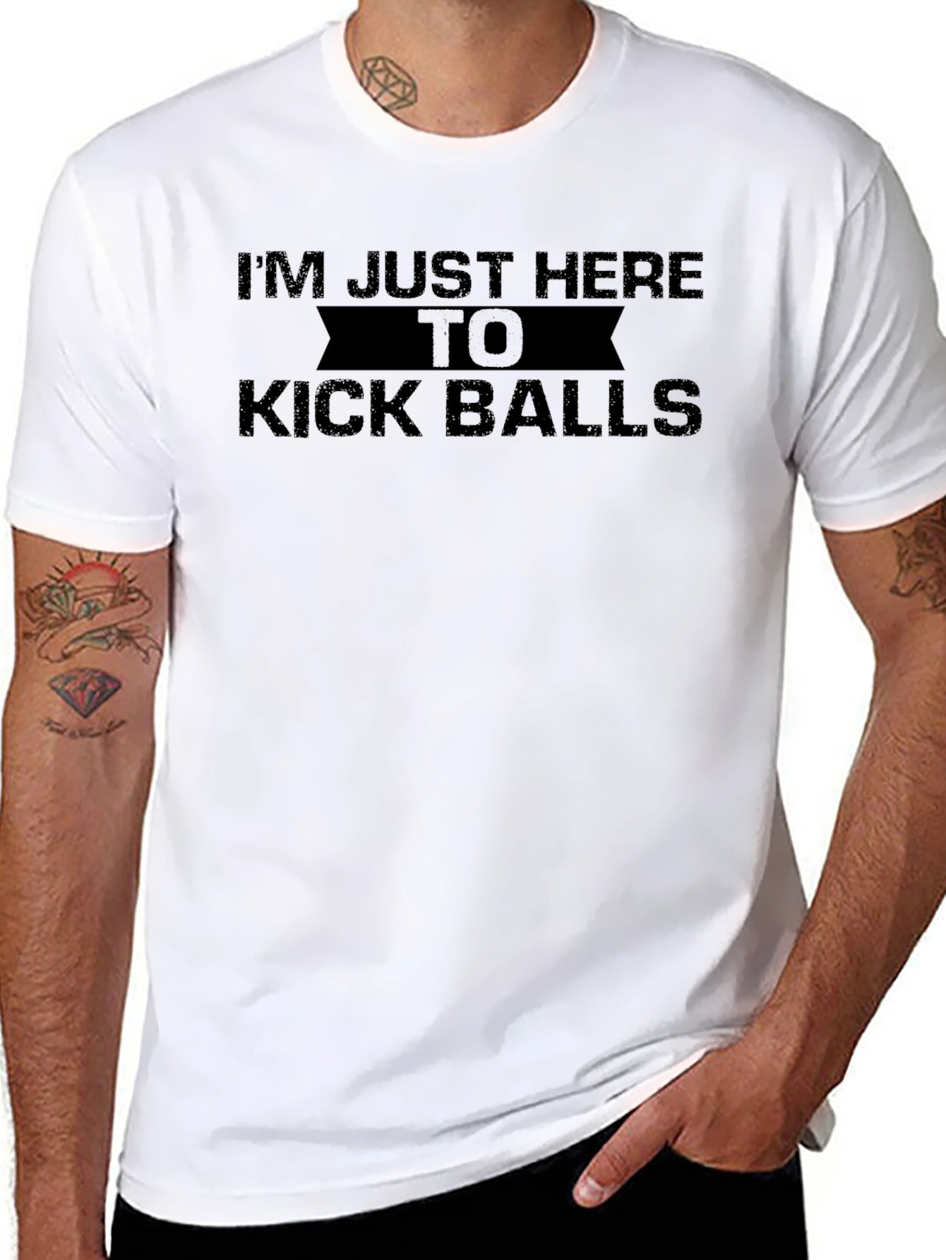 Im Just Here To Kick Balls Funny Graphic T-Shirt