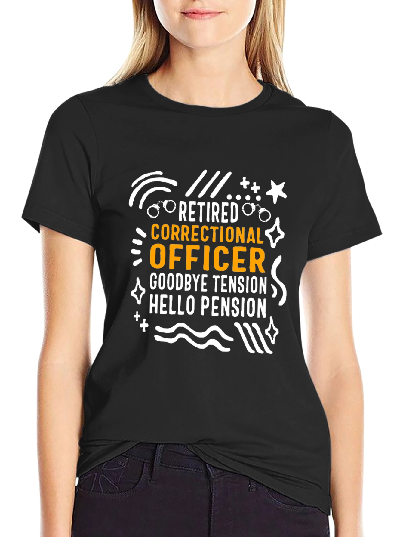 Retired Correctional Officer Black Graphic T-Shirt