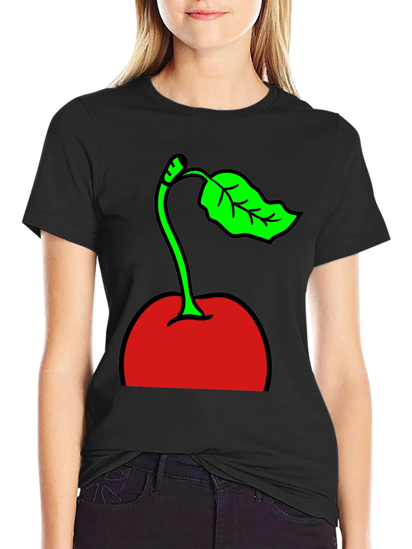 Cherry Graphic Print Black T-Shirt