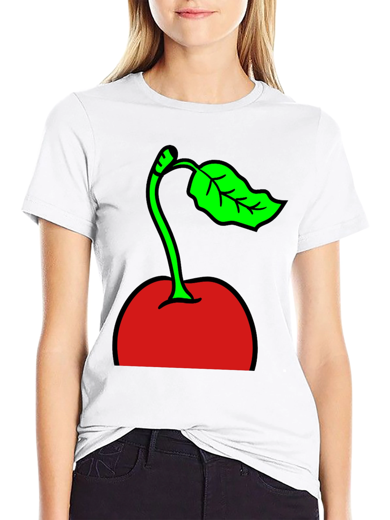 Cherry Graphic Print Black T-Shirt