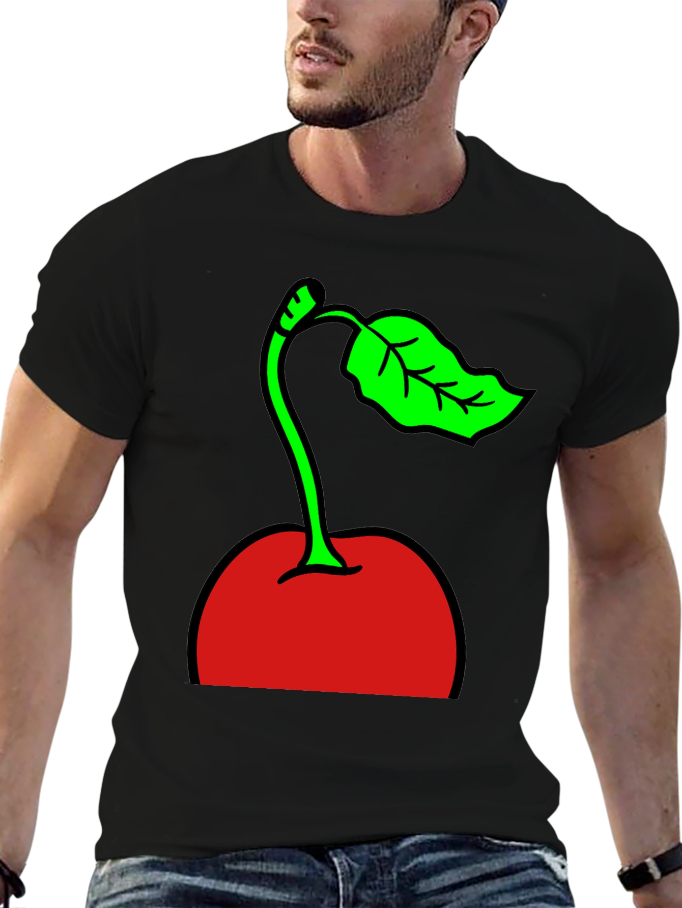 Cherry Graphic Print Black T-Shirt