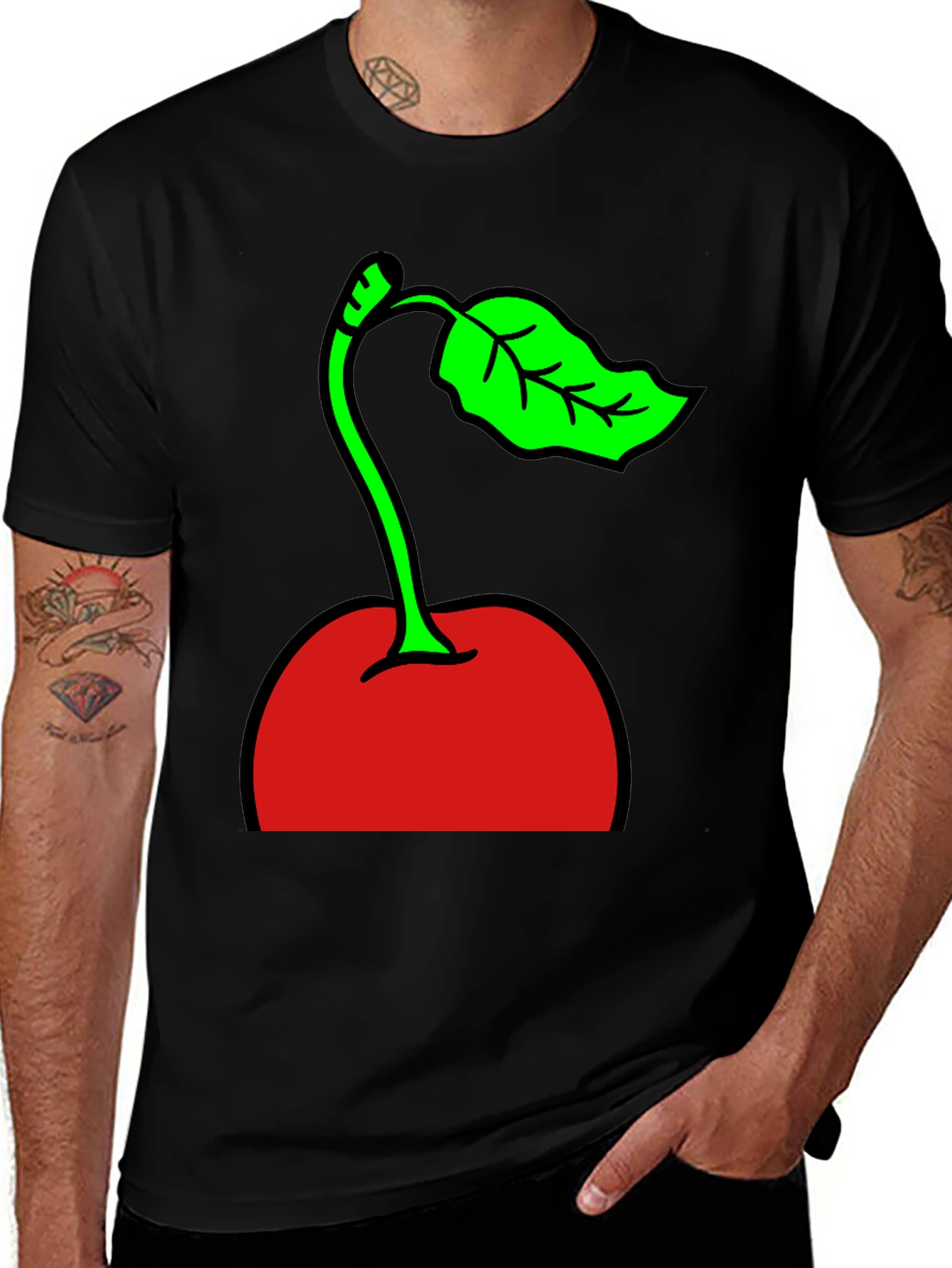 Cherry Graphic Print Black T-Shirt