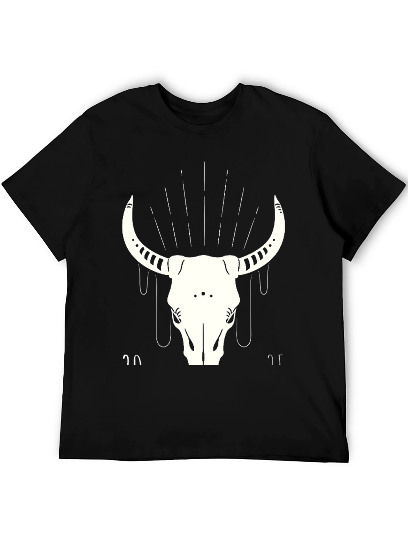 Black T-Shirt with White Bull Skull Graphic