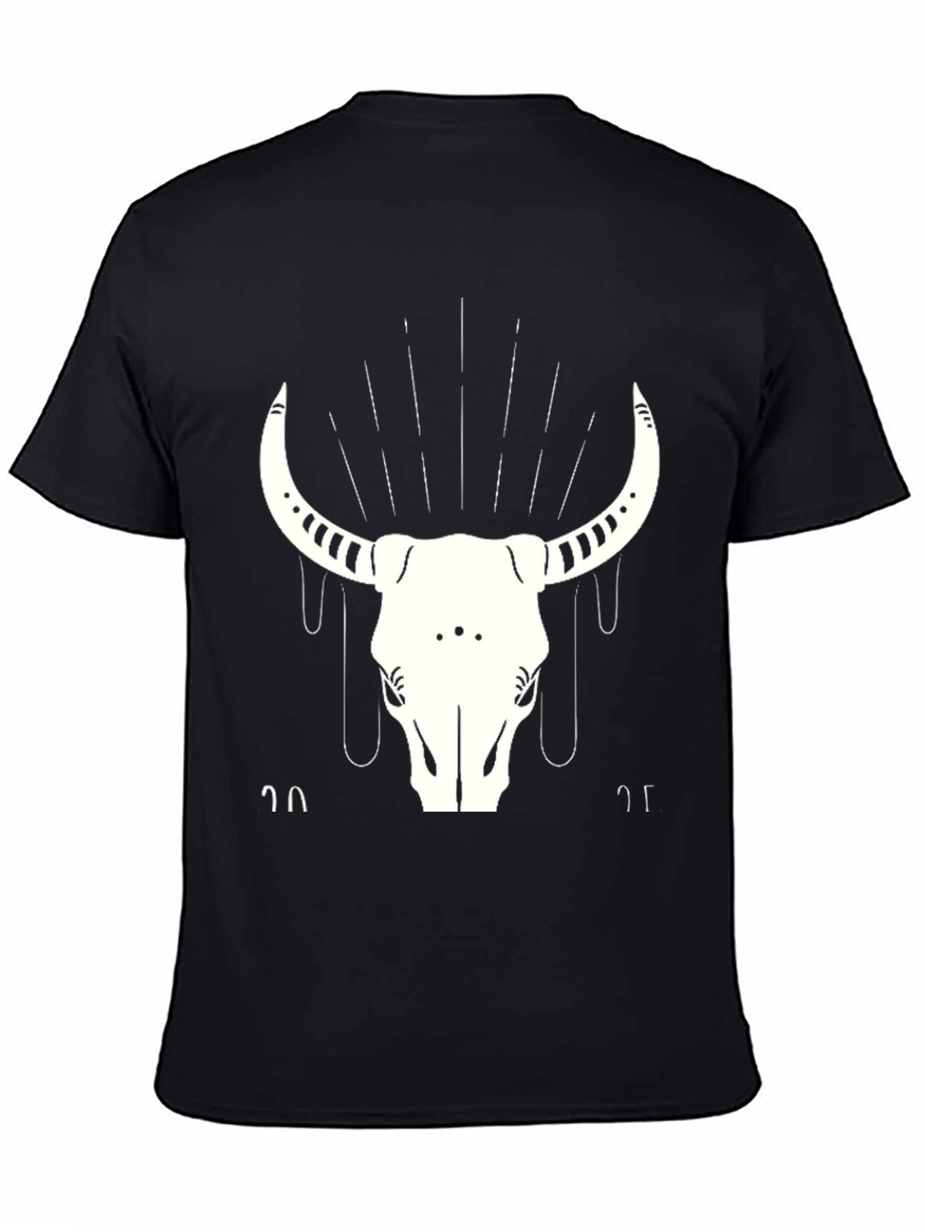 Black T-Shirt with White Bull Skull Graphic