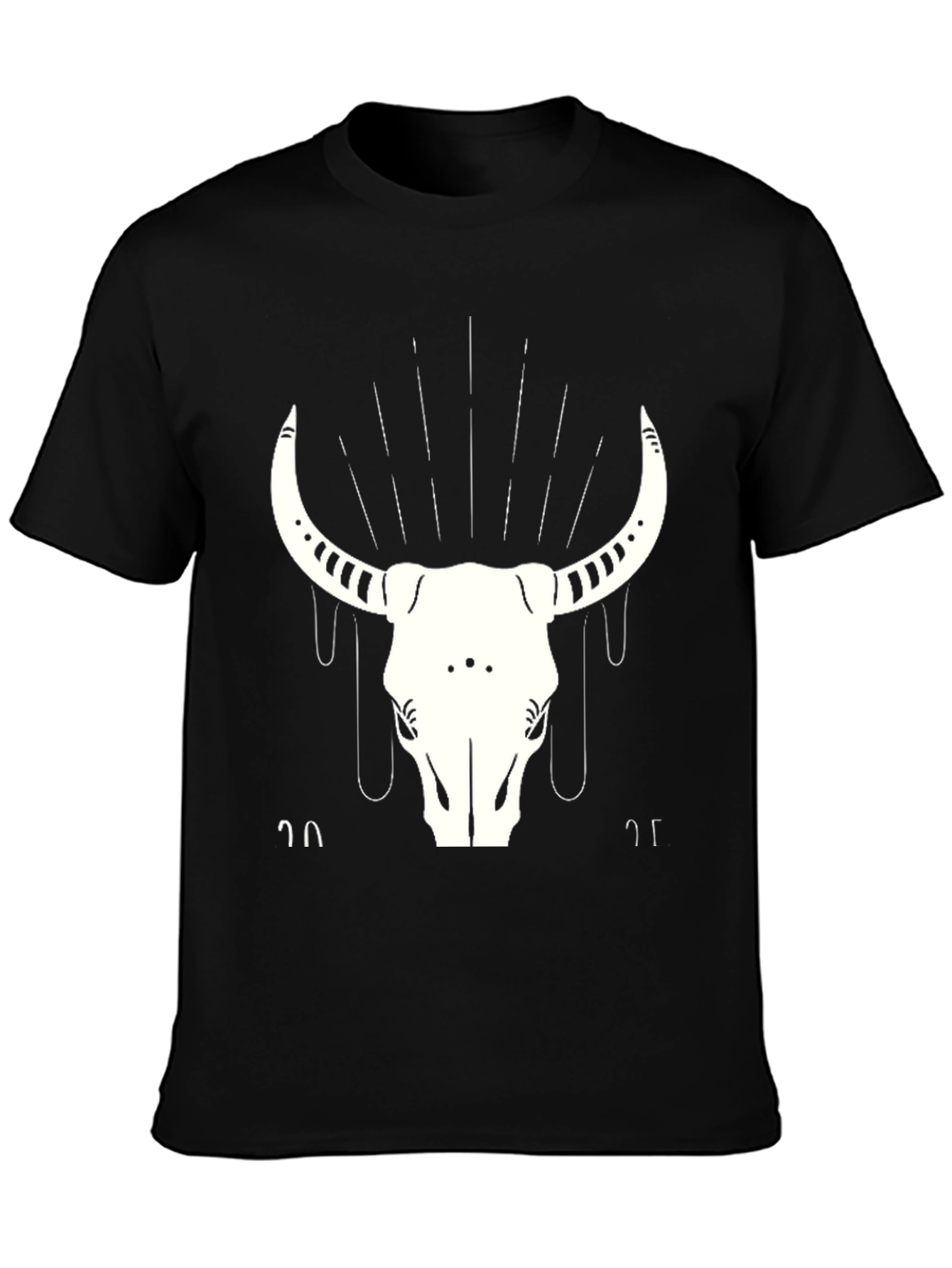 Black T-Shirt with White Bull Skull Graphic