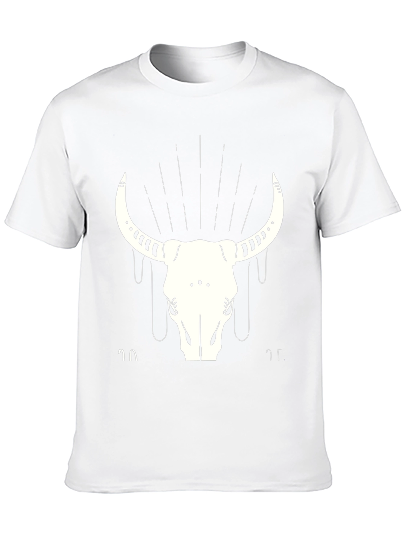 Black T-Shirt with White Bull Skull Graphic