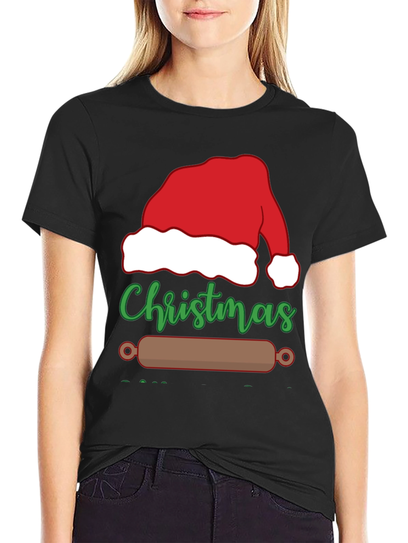 Christmas Baking T-Shirt: Santa Hat & Rolling Pin Design