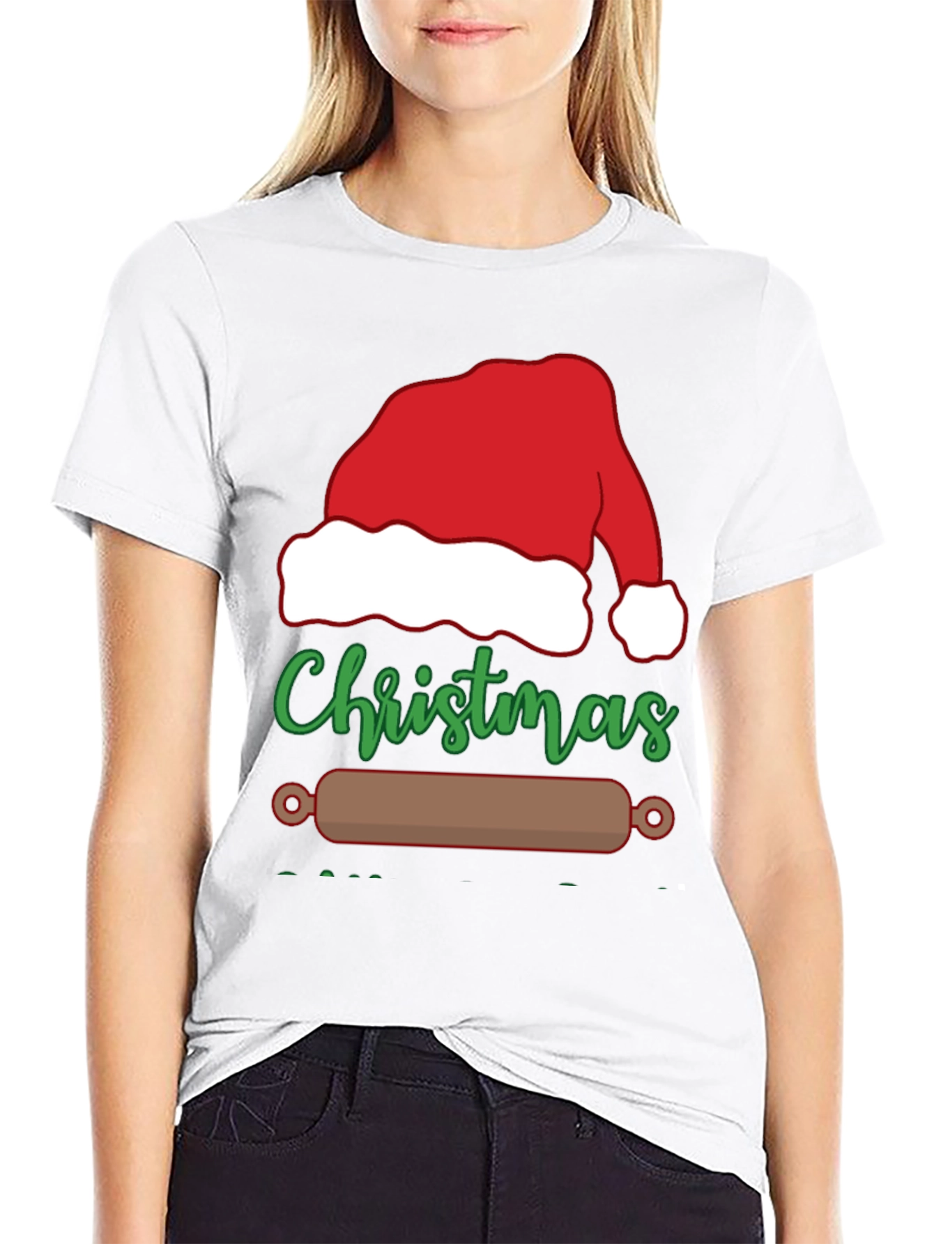 Christmas Baking T-Shirt: Santa Hat & Rolling Pin Design