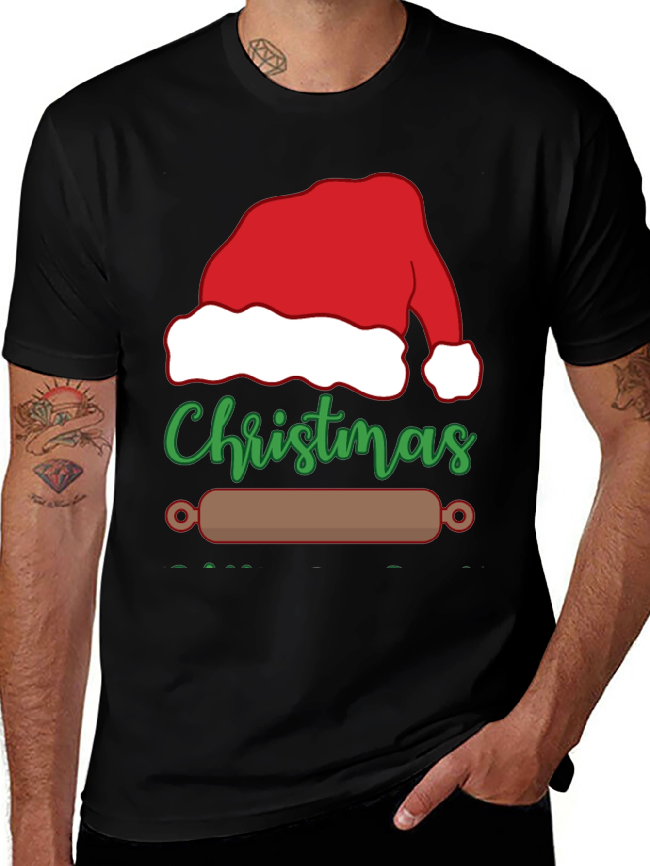 Christmas Baking T-Shirt: Santa Hat & Rolling Pin Design
