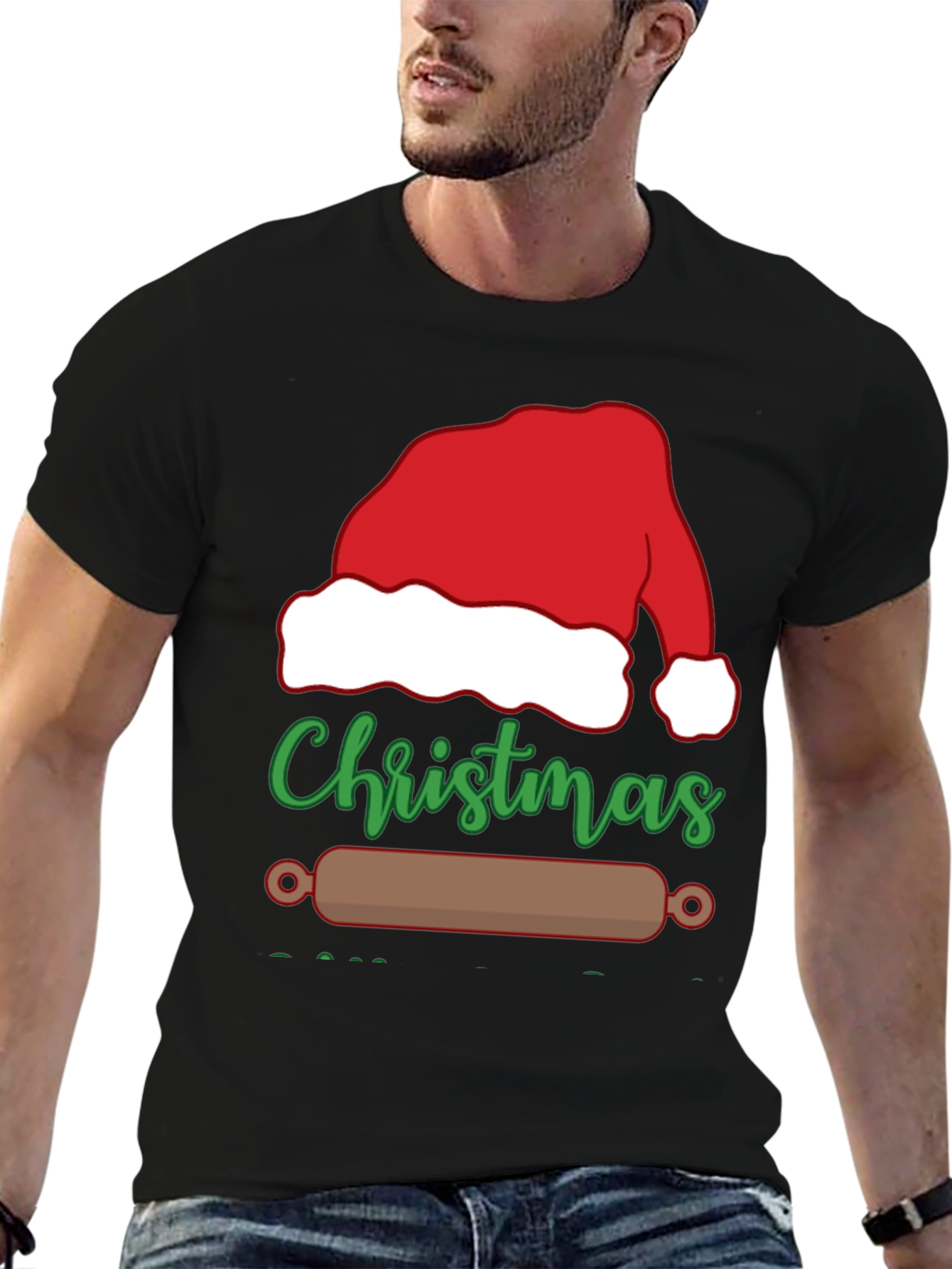 Christmas Baking T-Shirt: Santa Hat & Rolling Pin Design