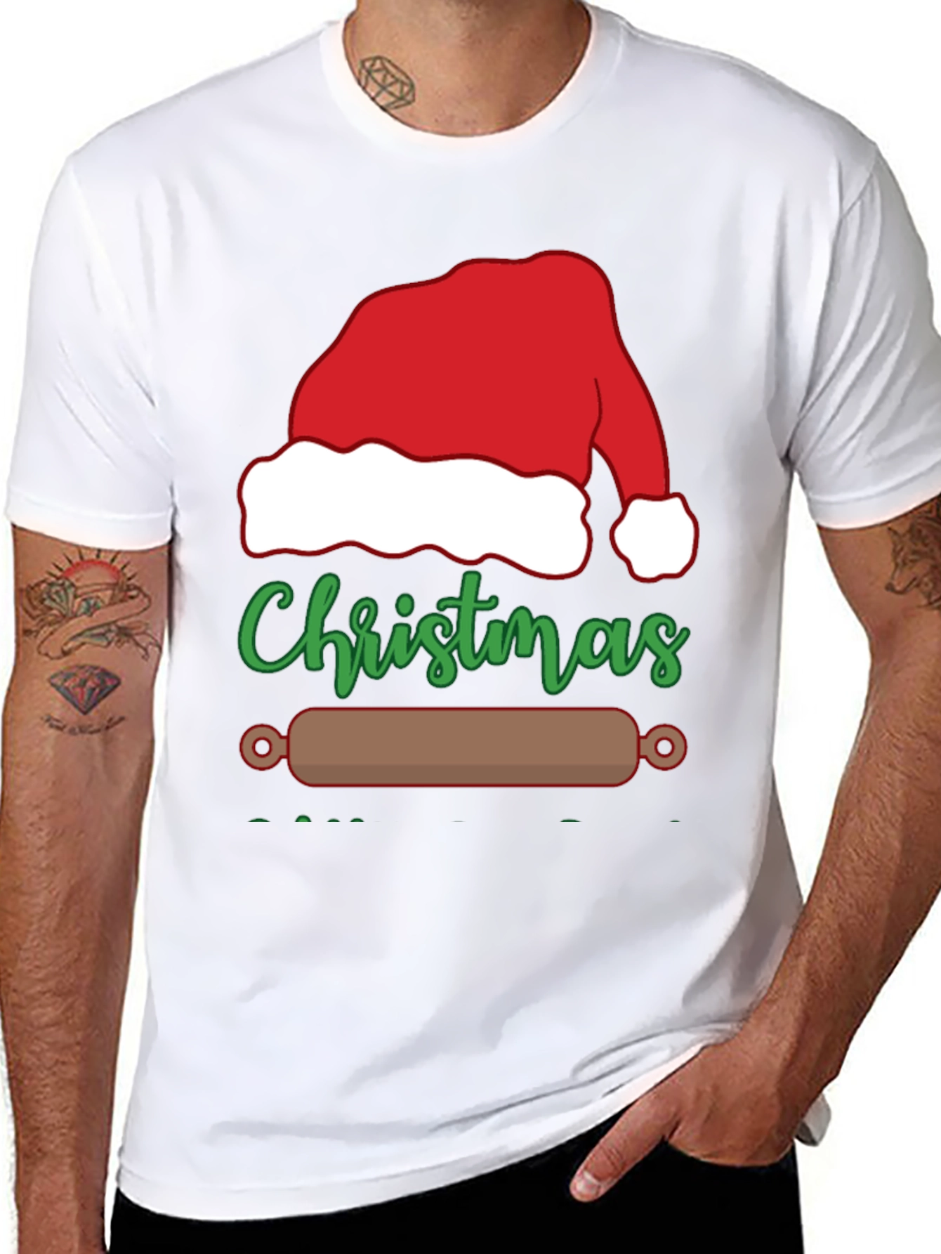 Christmas Baking T-Shirt: Santa Hat & Rolling Pin Design