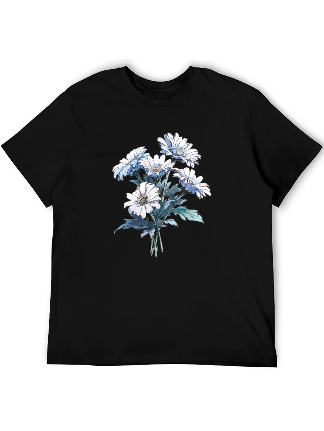 Floral Print Tee - White Daisies on Black