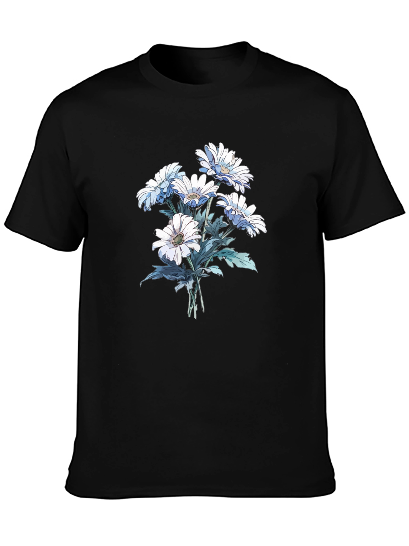 Floral Print Tee - White Daisies on Black