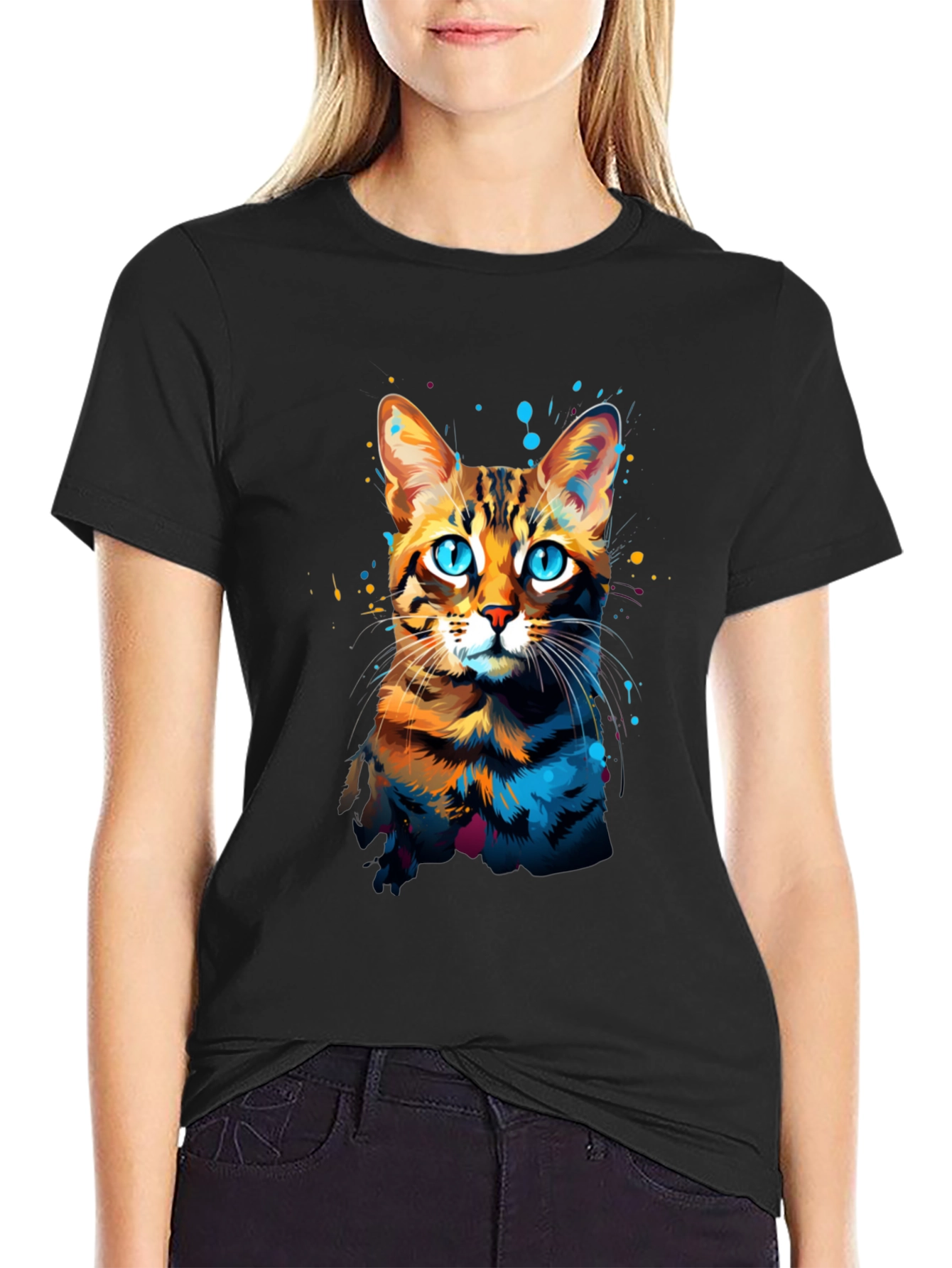 Watercolor Cat Graphic T-Shirt