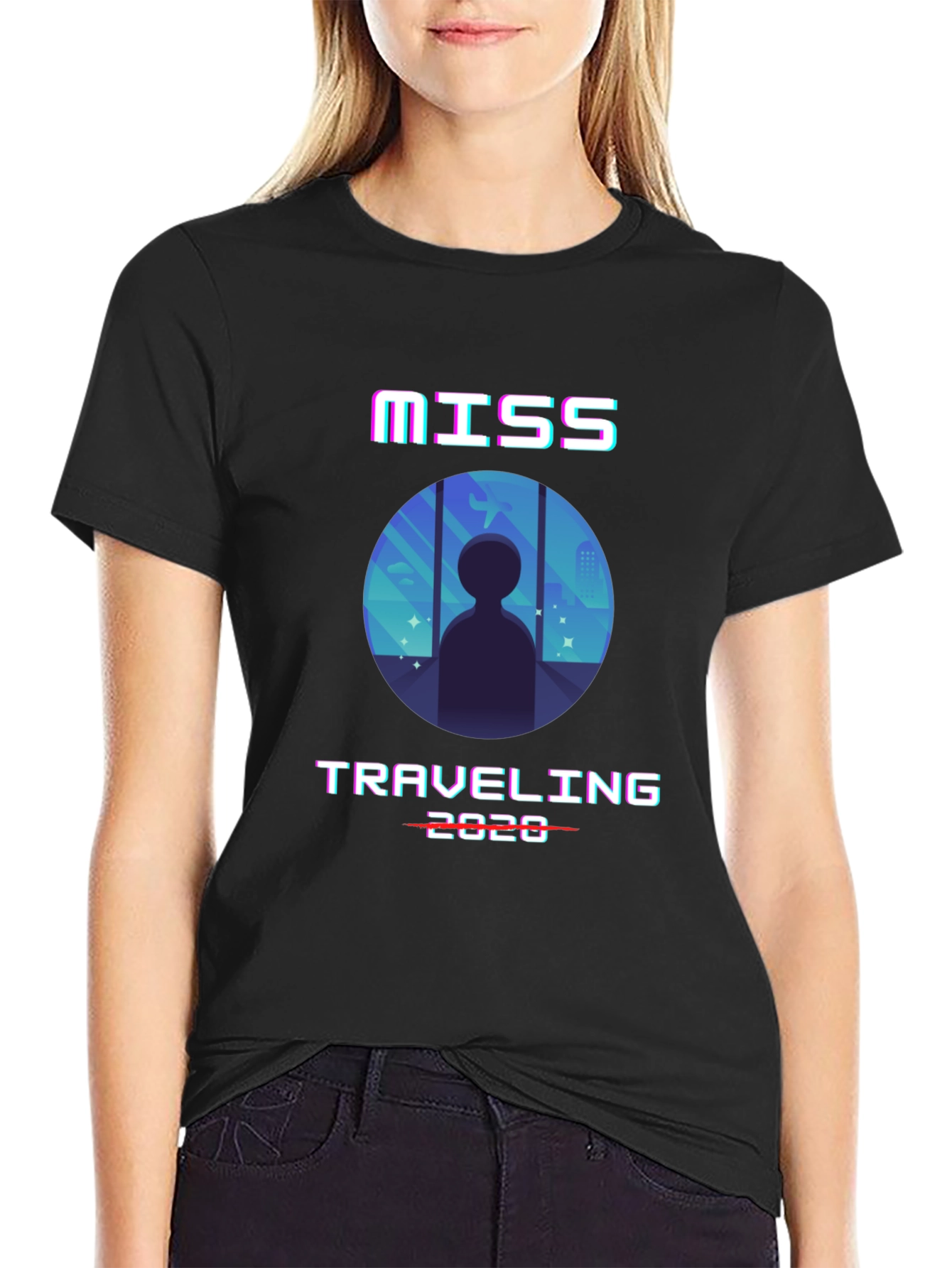 Miss Traveling 2020 Black Graphic T-Shirt
