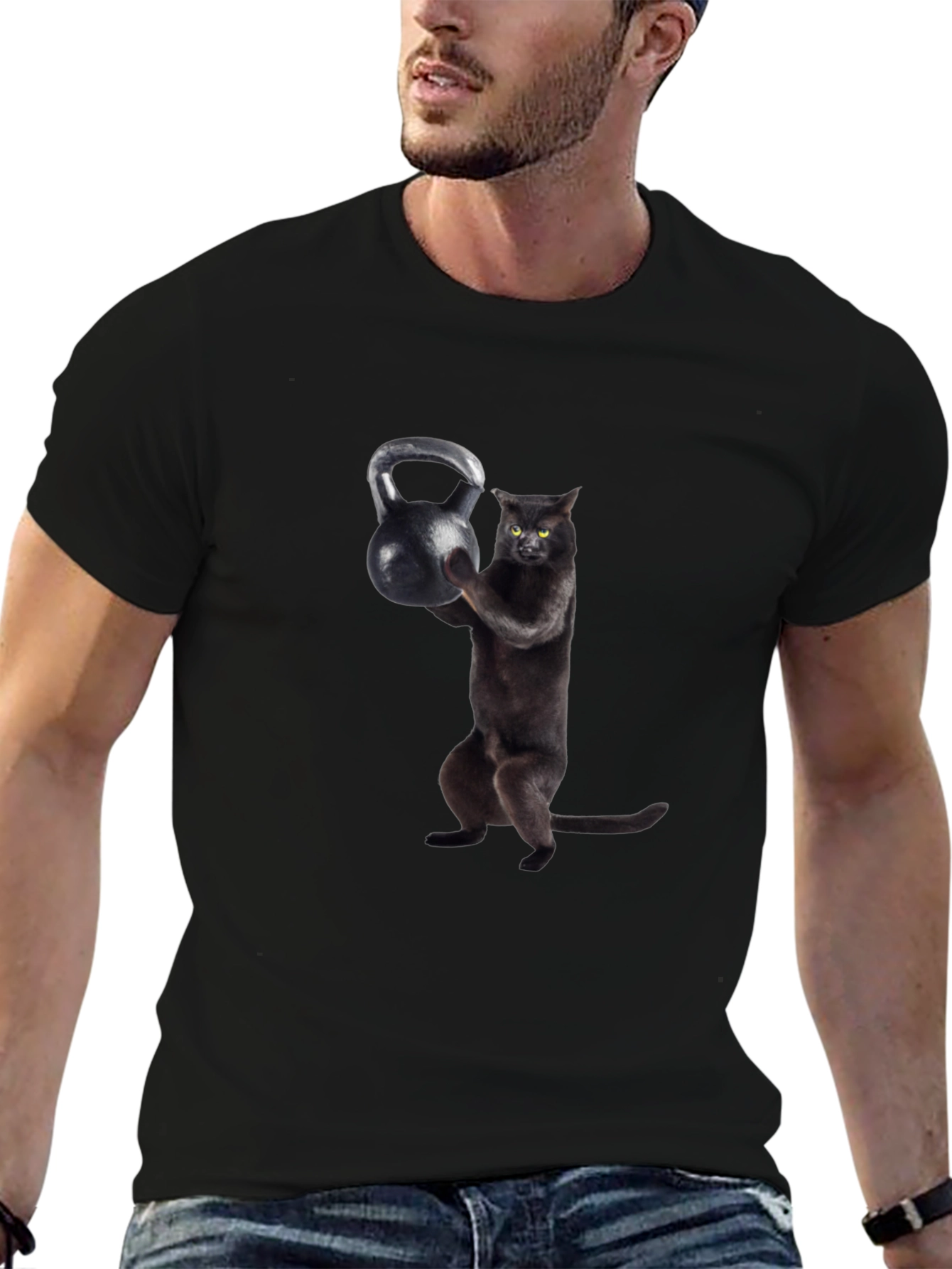 Kettlebell Cat Black T-Shirt