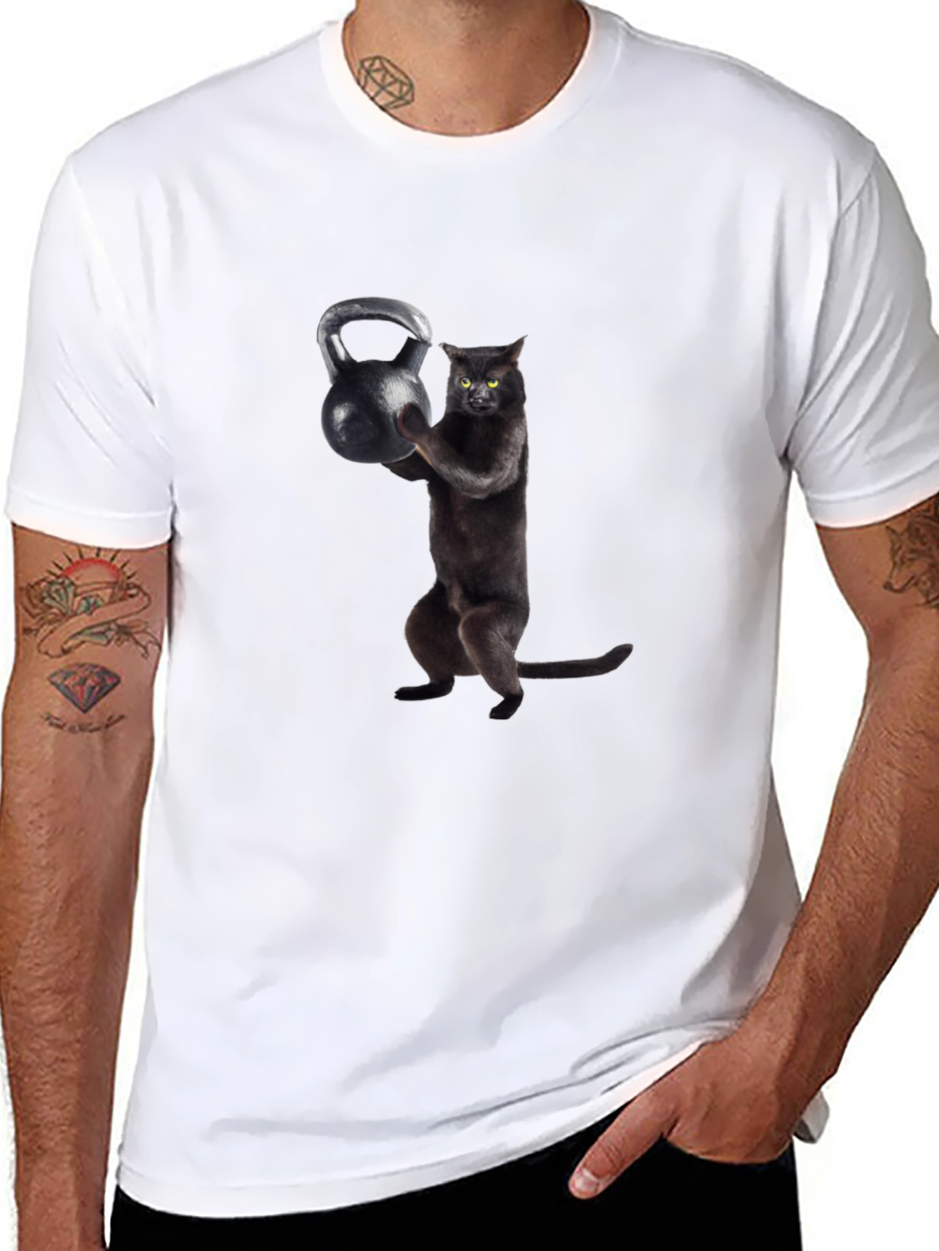 Kettlebell Cat Black T-Shirt