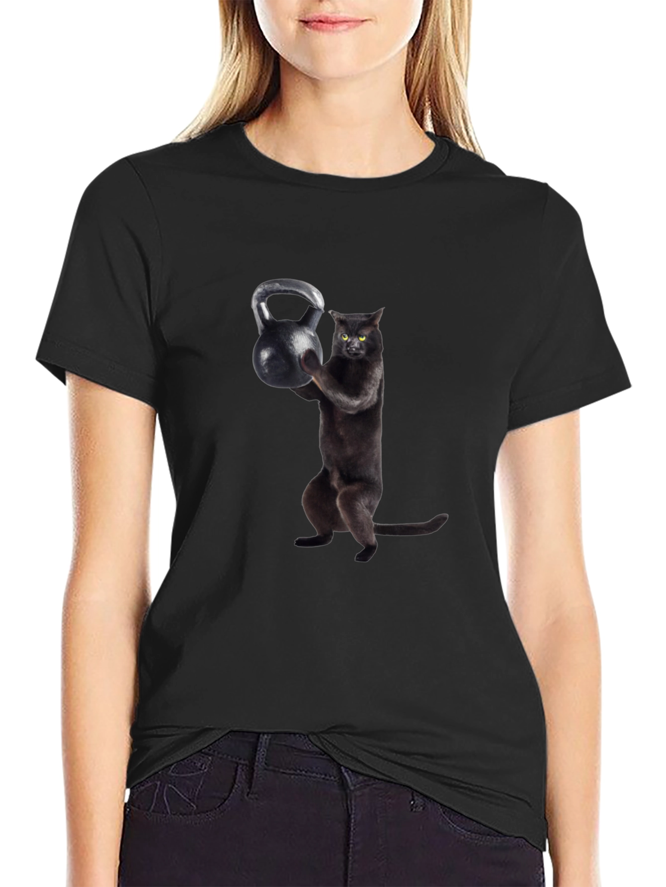 Kettlebell Cat Black T-Shirt