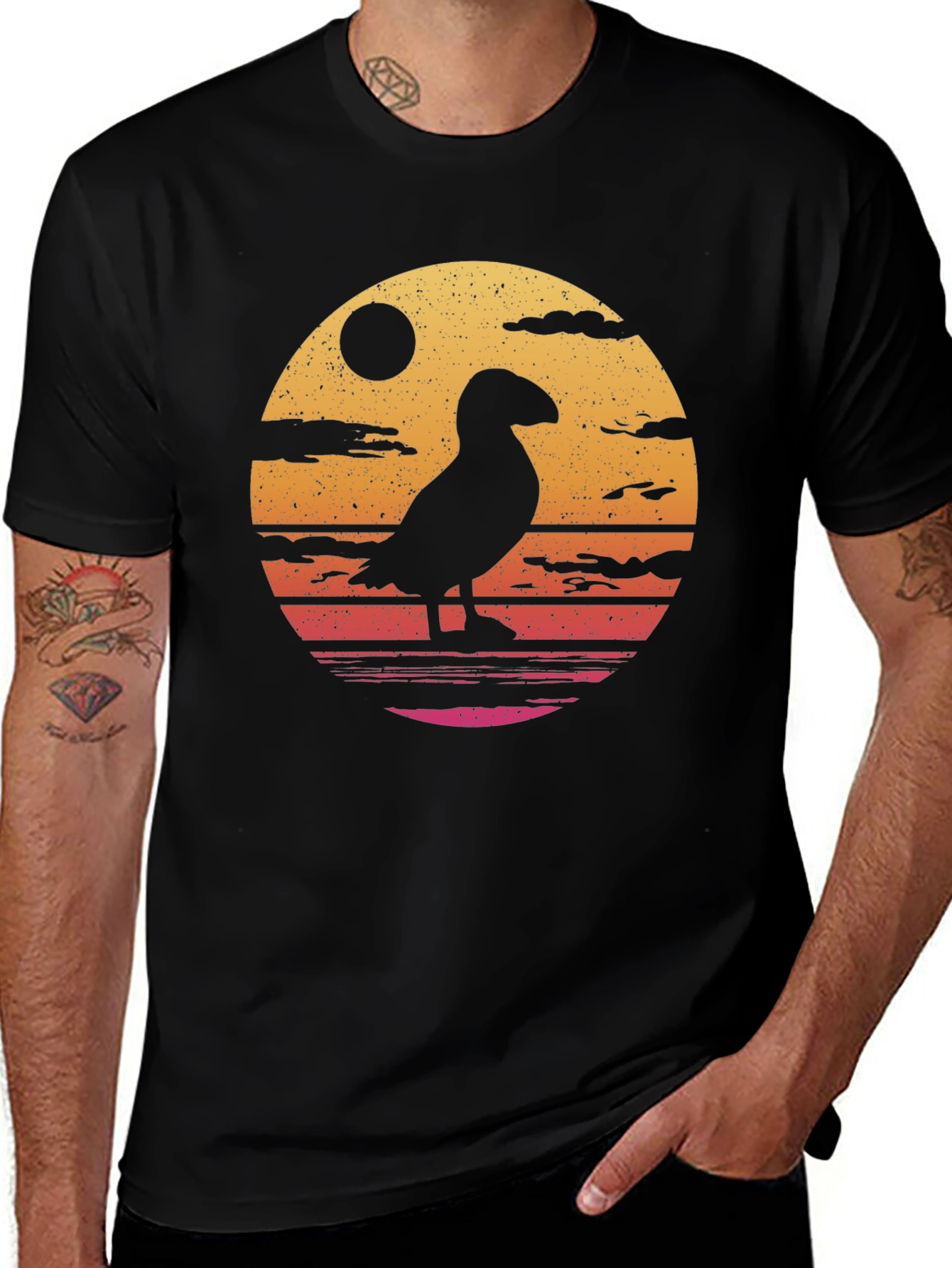 Retro Puffin T-Shirt - Black