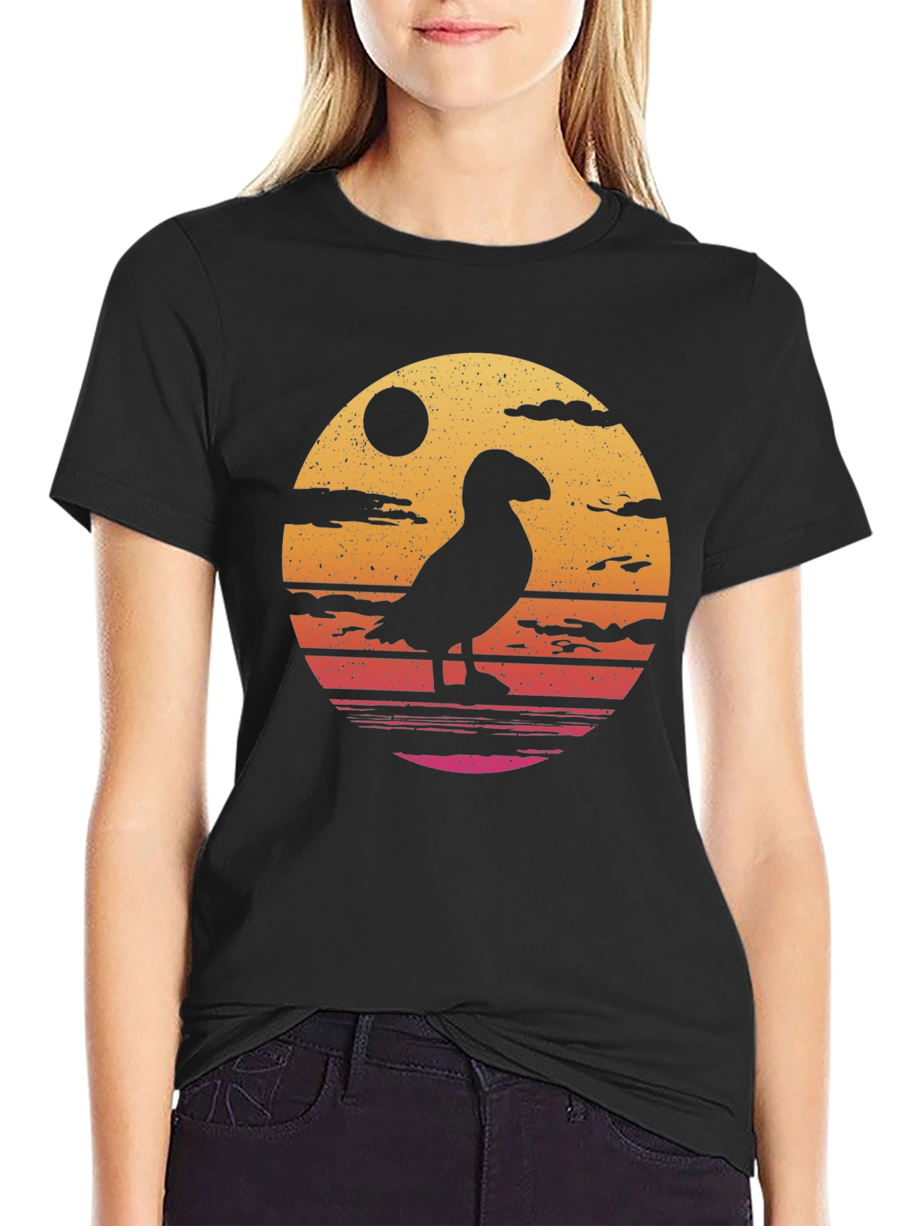 Retro Puffin T-Shirt - Black